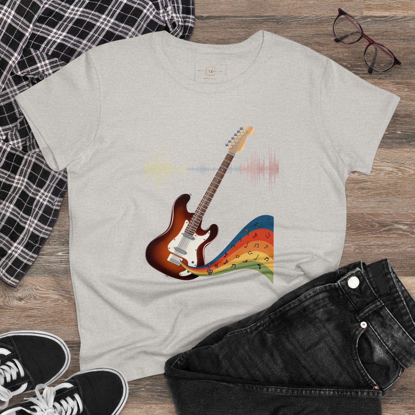 Hippie Guitar Women's Mid-weight Cotton Tee - Rock Music Graphic