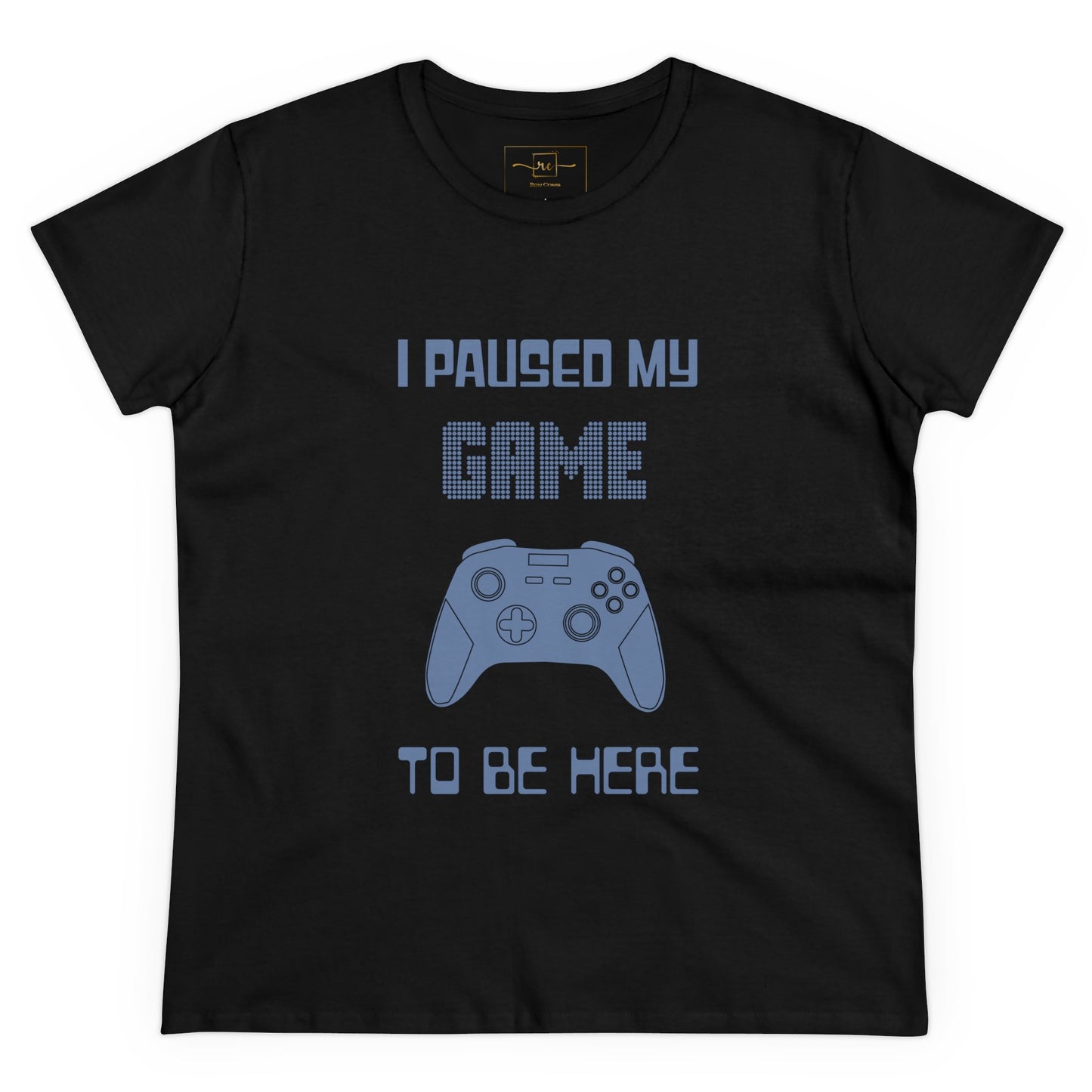 Gamer I Paused My Game Women's Mid-weight Cotton Tee - Humor Joke (Blue Controller)