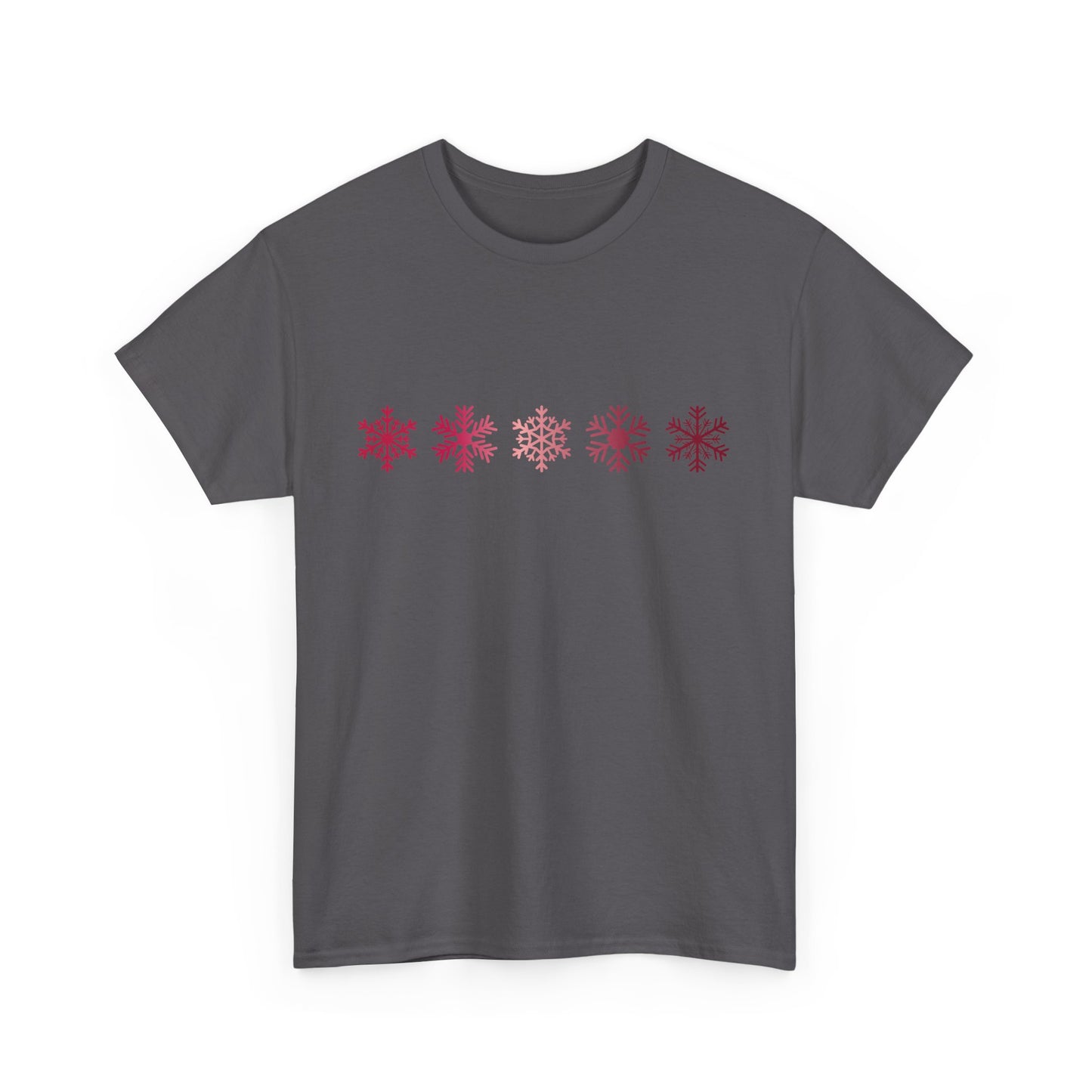 Red Snowflakes Heavy Cotton T-shirt - Graphic Holiday Top