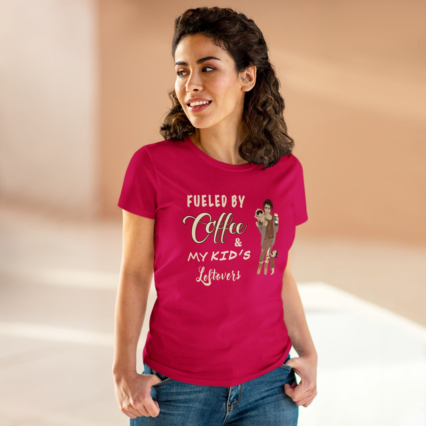 Fueled By Coffee And Kids Leftovers Women's Mid-weight Cotton Tee - Mental Health Humor