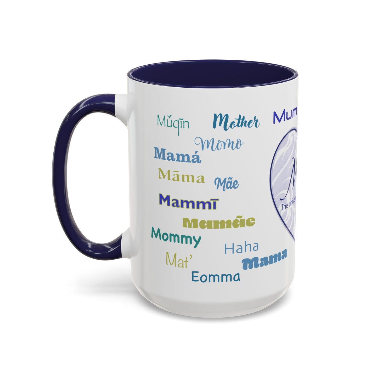 Mom Purple Elegant Heart Mug - “Mom” in Different Languages - Universal Language of Love - Gift for Moms, New Moms, Mother's Day, Birthday, Valentine’s Day - Modern & Stylish Ceramic Mug with Color Inside (11oz, 15oz)