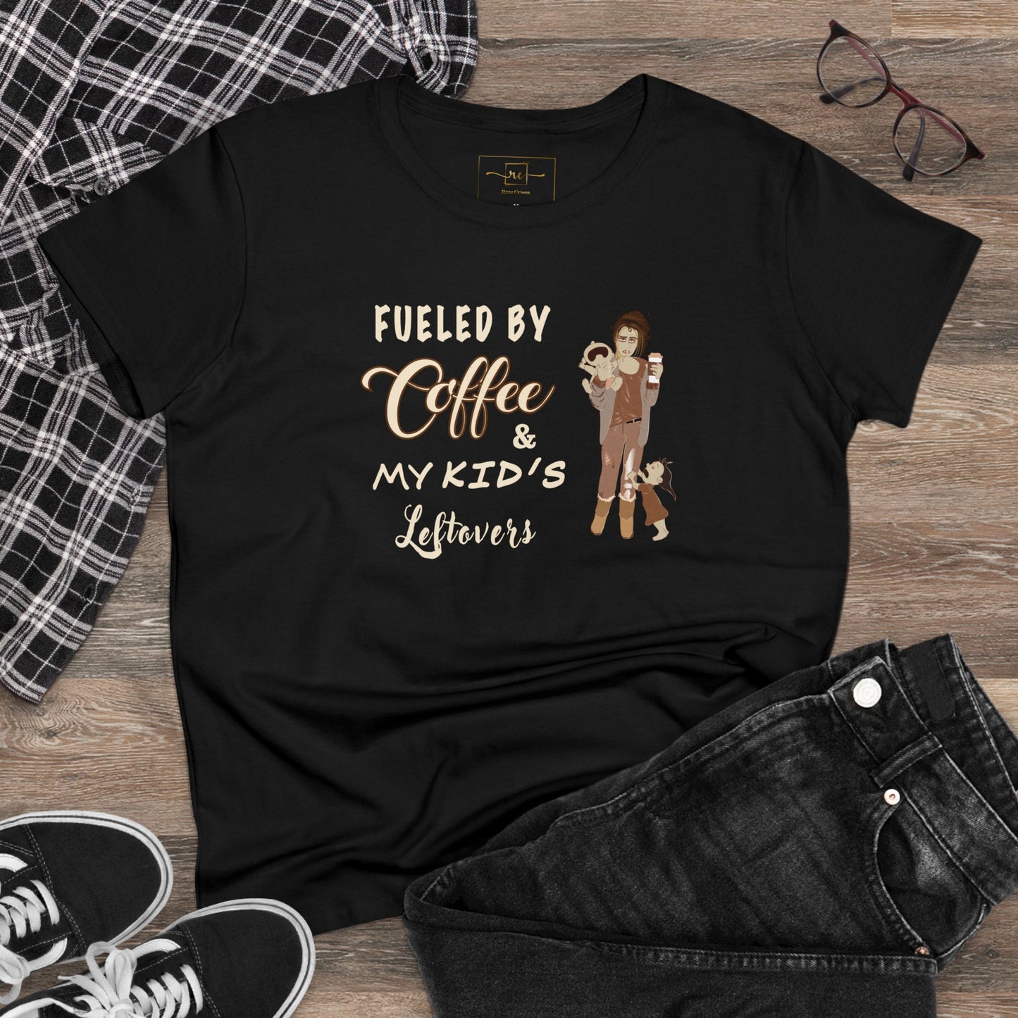 Fueled By Coffee And Kids Leftovers Women's Mid-weight Cotton Tee - Mental Health Humor