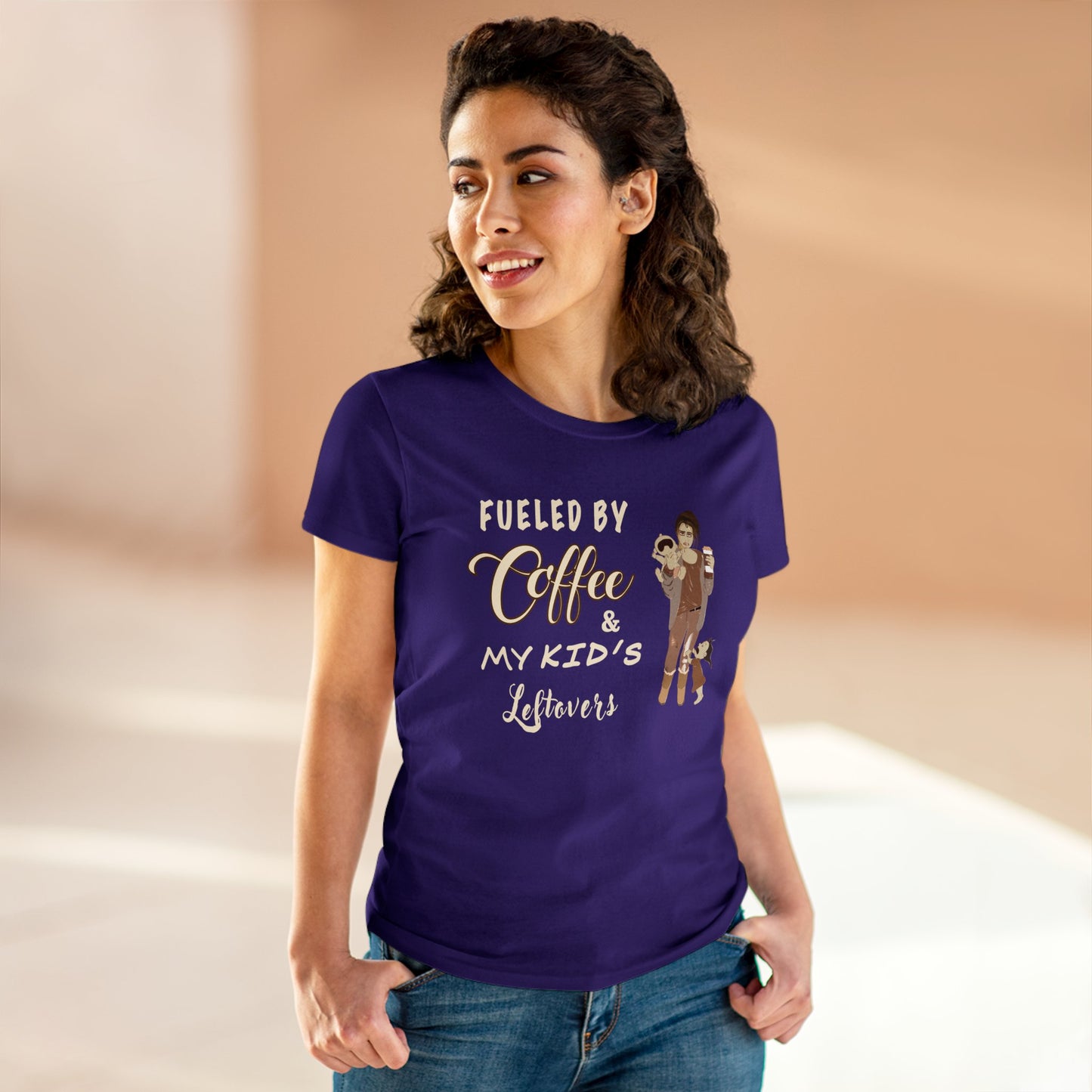Fueled By Coffee And Kids Leftovers Women's Mid-weight Cotton Tee - Mental Health Humor