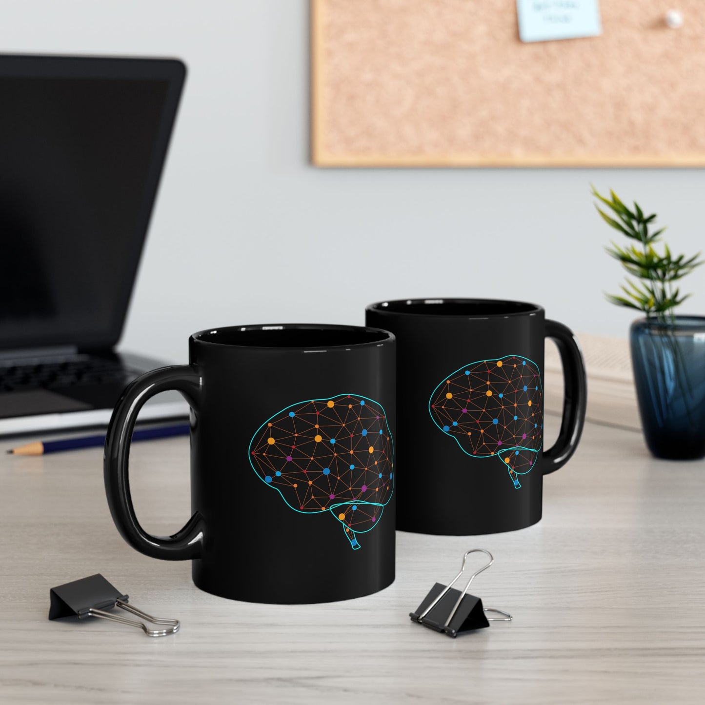 Neurology Brain Art Coffee Mug - Medical Gift for Neurologist, Psychiatrist, Psychologist, Doctor (Black, 11oz & 15oz)