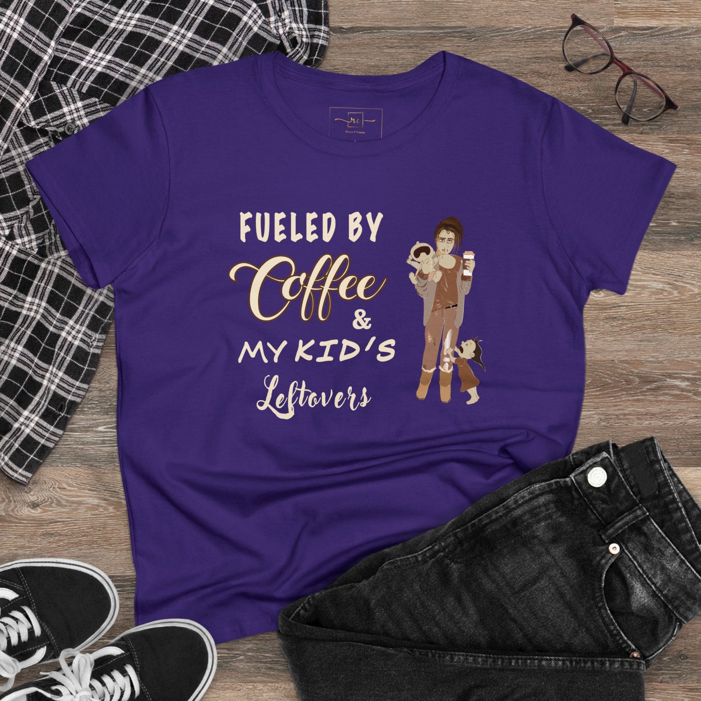 Fueled By Coffee And Kids Leftovers Women's Mid-weight Cotton Tee - Mental Health Humor