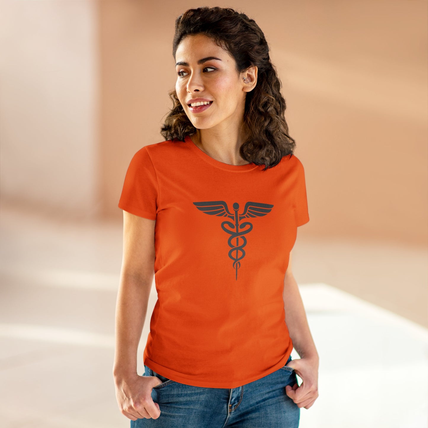 Caduceus Gray Symbol Women's Midweight Cotton Tee - Medical