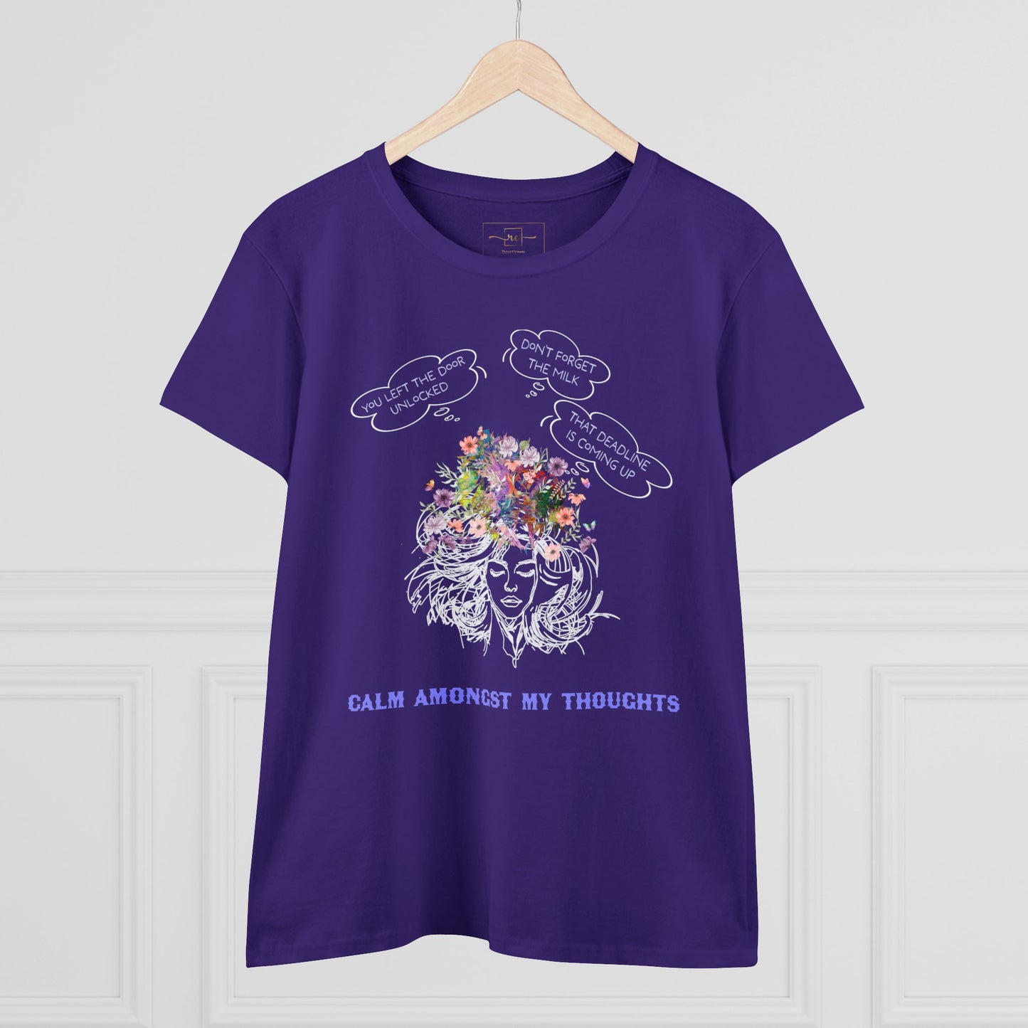 Wellness Calm Thoughts Mental Health Women's Mid-weight Cotton Tee -Humor