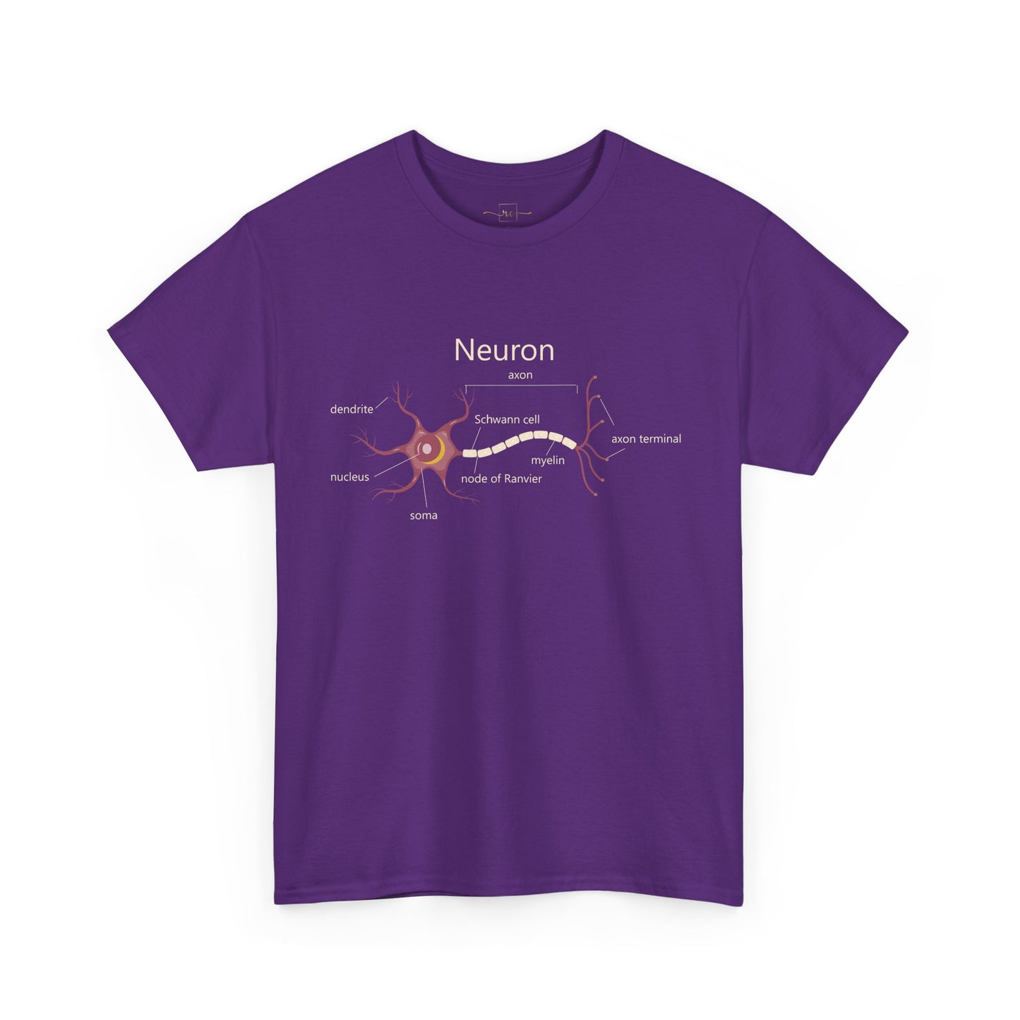Neuron Anatomy Heavy Cotton T-Shirt - Mauve Medical Graphic Tee Featuring Nerve Cell, Axon & Myelin - Perfect for Doctors, Nurses, and Medical Students