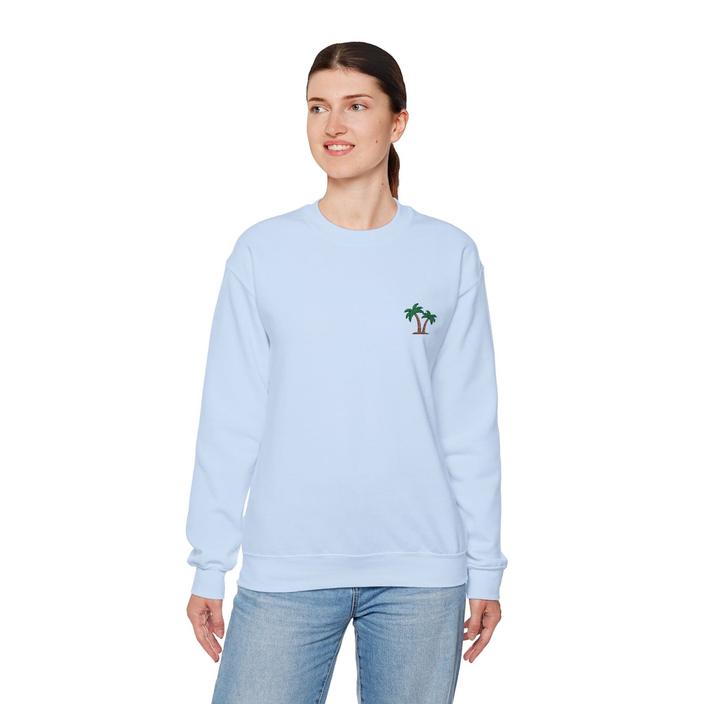 Palm Tree Embroidered Sweatshirt for Beach and Vacation Enthusiasts