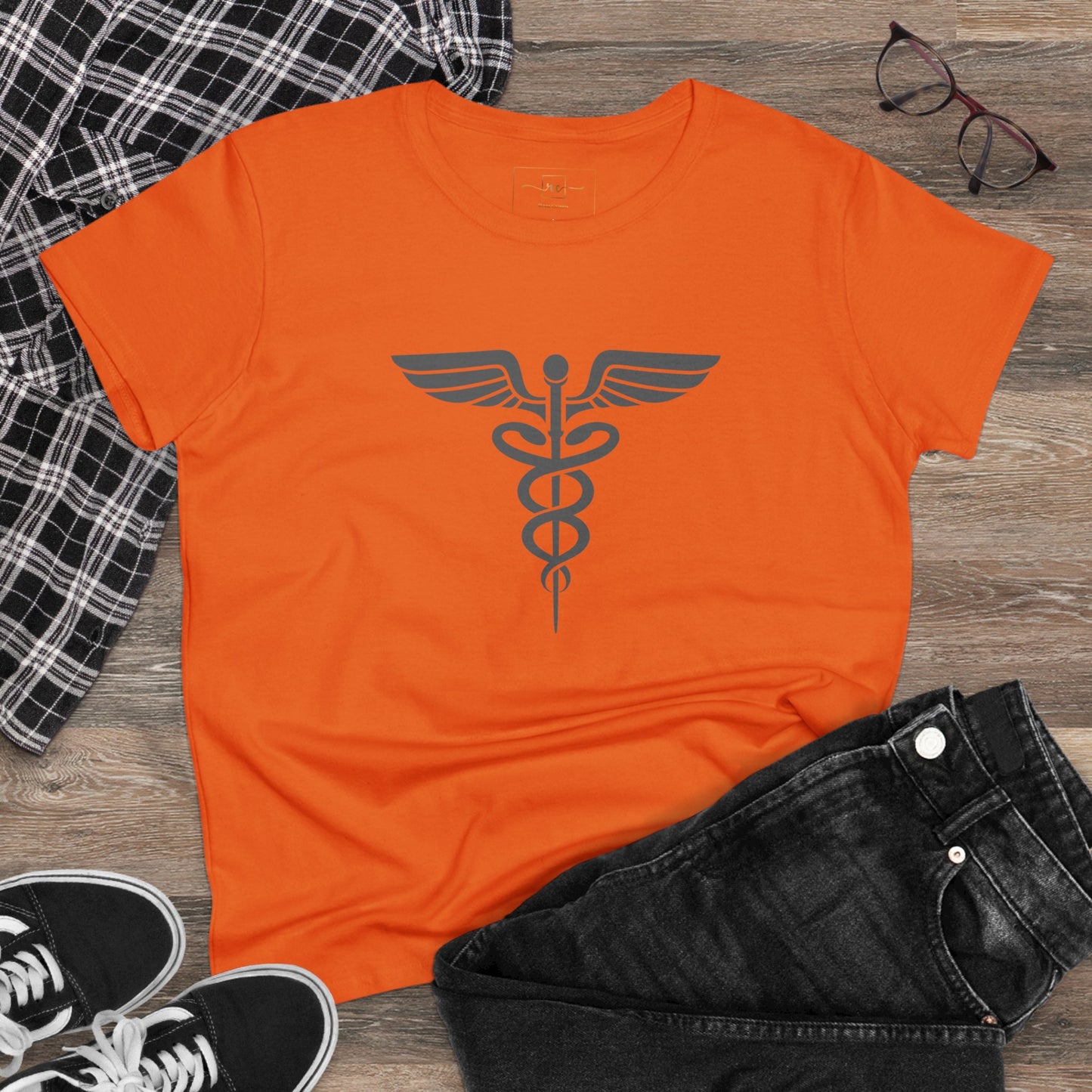 Caduceus Gray Symbol Women's Midweight Cotton Tee - Medical
