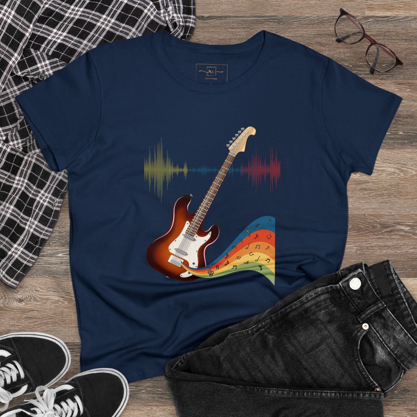 Hippie Guitar Women's Mid-weight Cotton Tee - Rock Music Graphic