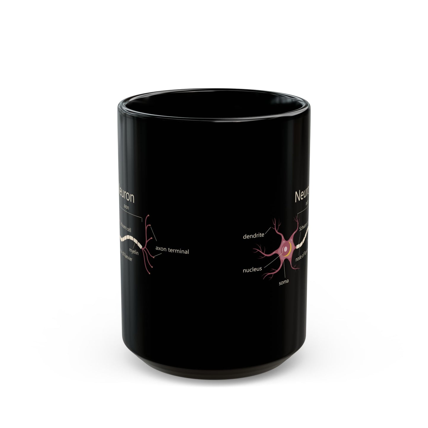 Neuron Anatomy Black Ceramic Mug (11oz, 15oz) - Nerve Cell, Axon & Myelin Sheath Mauve Diagram - Perfect for Neurologists, Doctors, Nurses, Medical Professionals