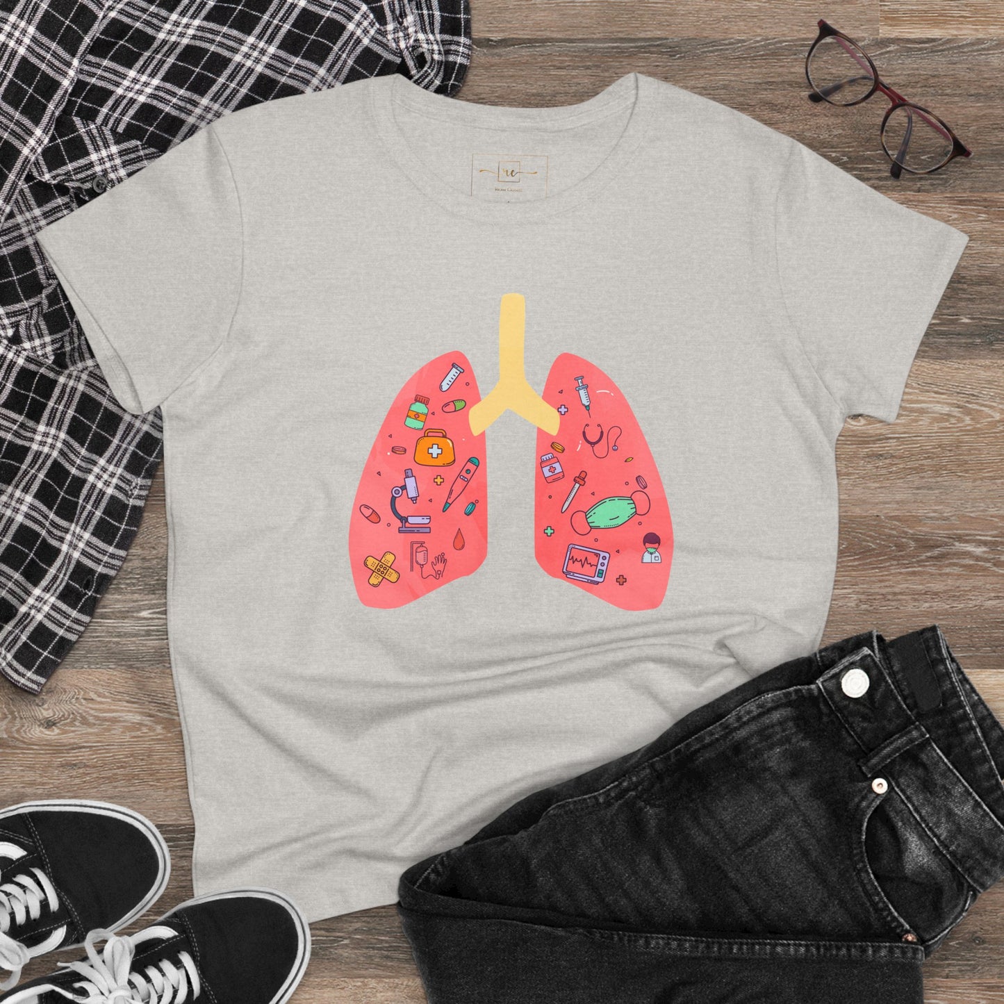 Medical Cartoon Lung Women's Mid-weight Cotton Tee - Medical Humor