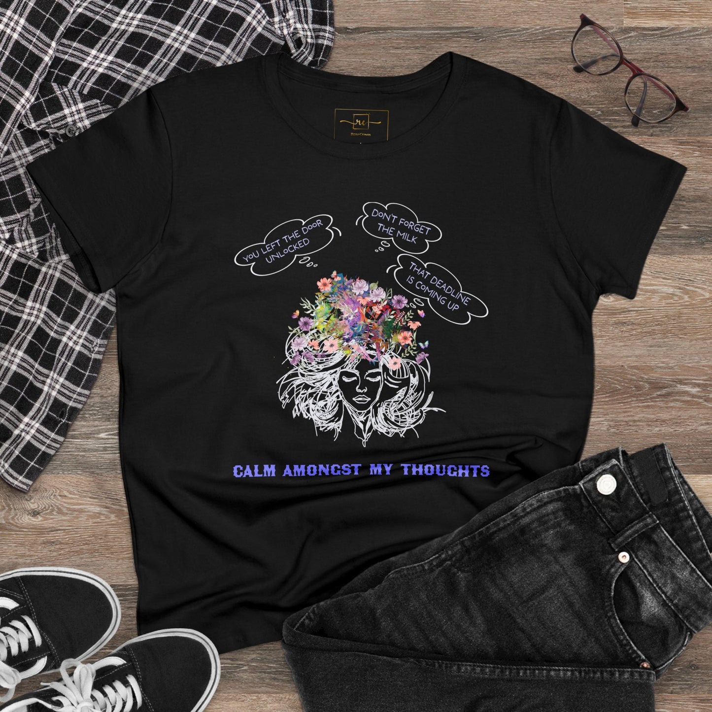Wellness Calm Thoughts Mental Health Women's Mid-weight Cotton Tee -Humor