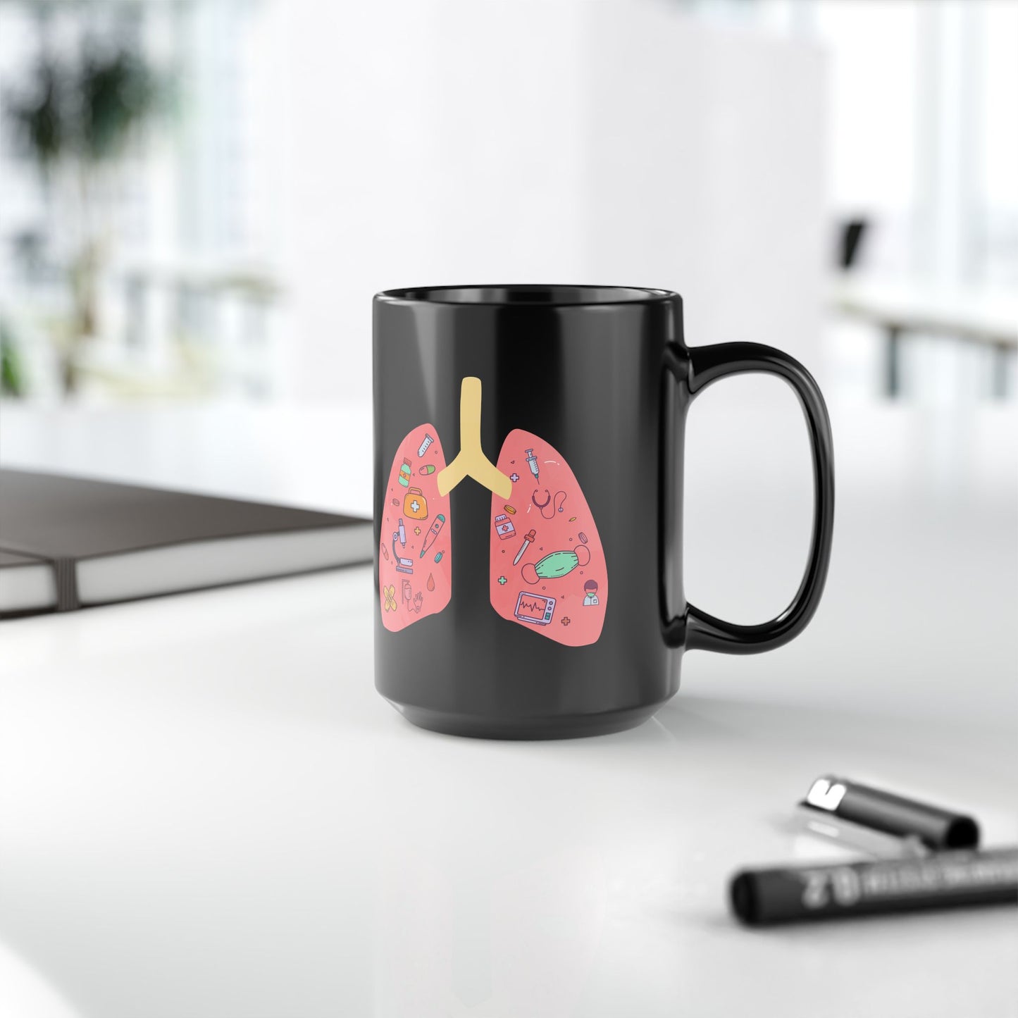 Medical Humor Lung Anatomy Coffee Mug - Funny Respiratory Gift for Pulmonologist, RT, Nurse, Doctor (Black, 11oz & 15oz)