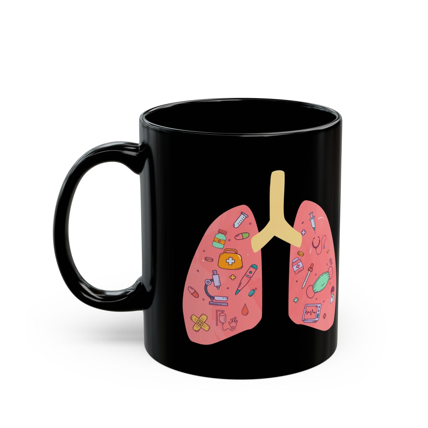 Medical Humor Lung Anatomy Coffee Mug - Funny Respiratory Gift for Pulmonologist, RT, Nurse, Doctor (Black, 11oz & 15oz)