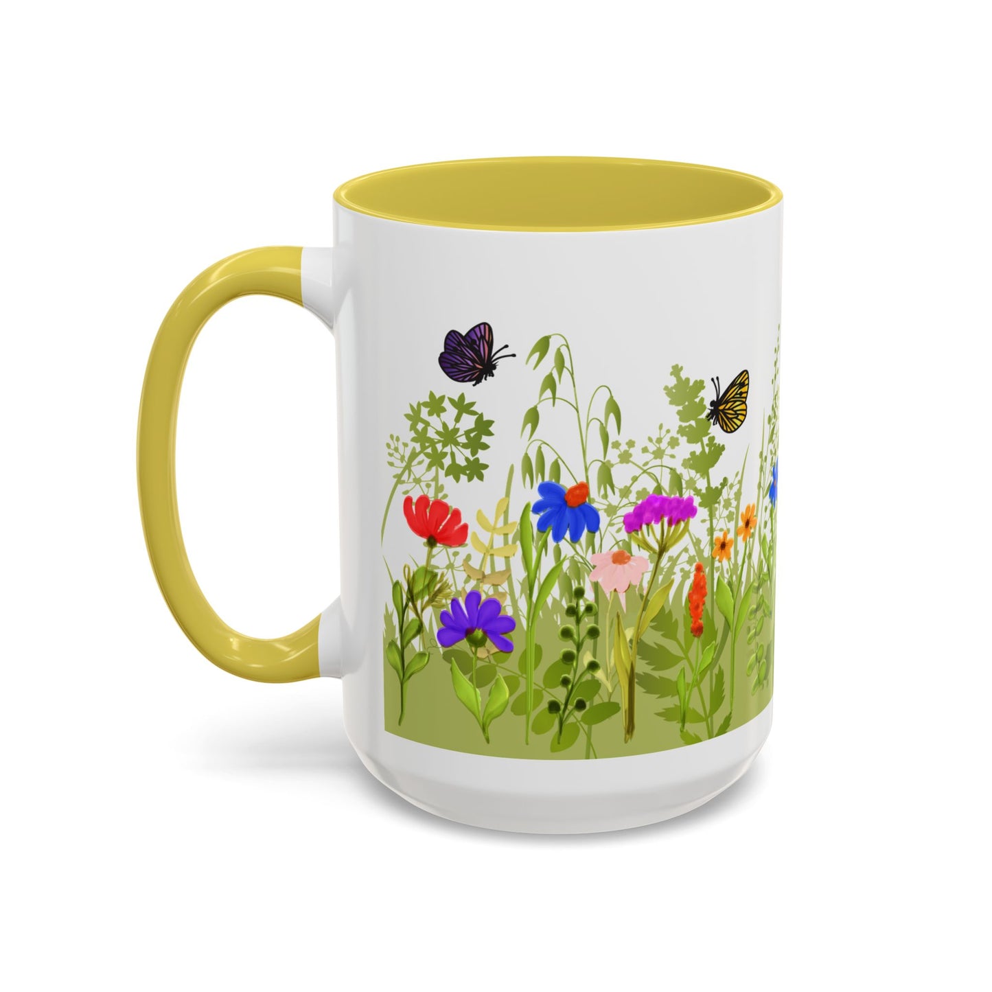 Watercolor Wildflower Mug 2 - Botanical Floral Coffee Mug - Gift for Moms, Gardeners, Art Lovers, Spring & Easter - Ceramic Mug with Color Inside (11oz, 15oz)