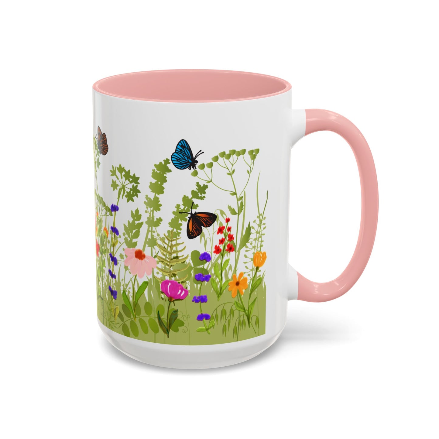 Watercolor Wildflower Mug - Botanical Floral Coffee Mug - Gift for Moms, Gardeners, Art Lovers, Spring & Easter - Ceramic Mug with Color Inside (11oz, 15oz)