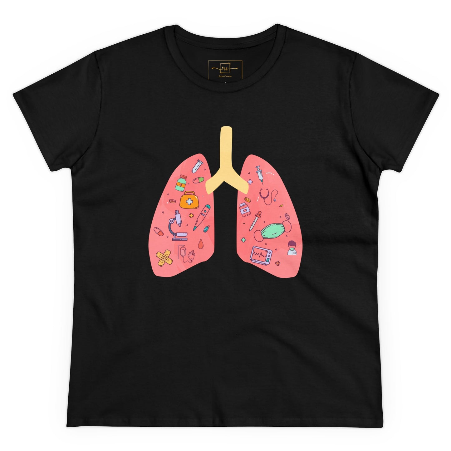 Medical Cartoon Lung Women's Mid-weight Cotton Tee - Medical Humor