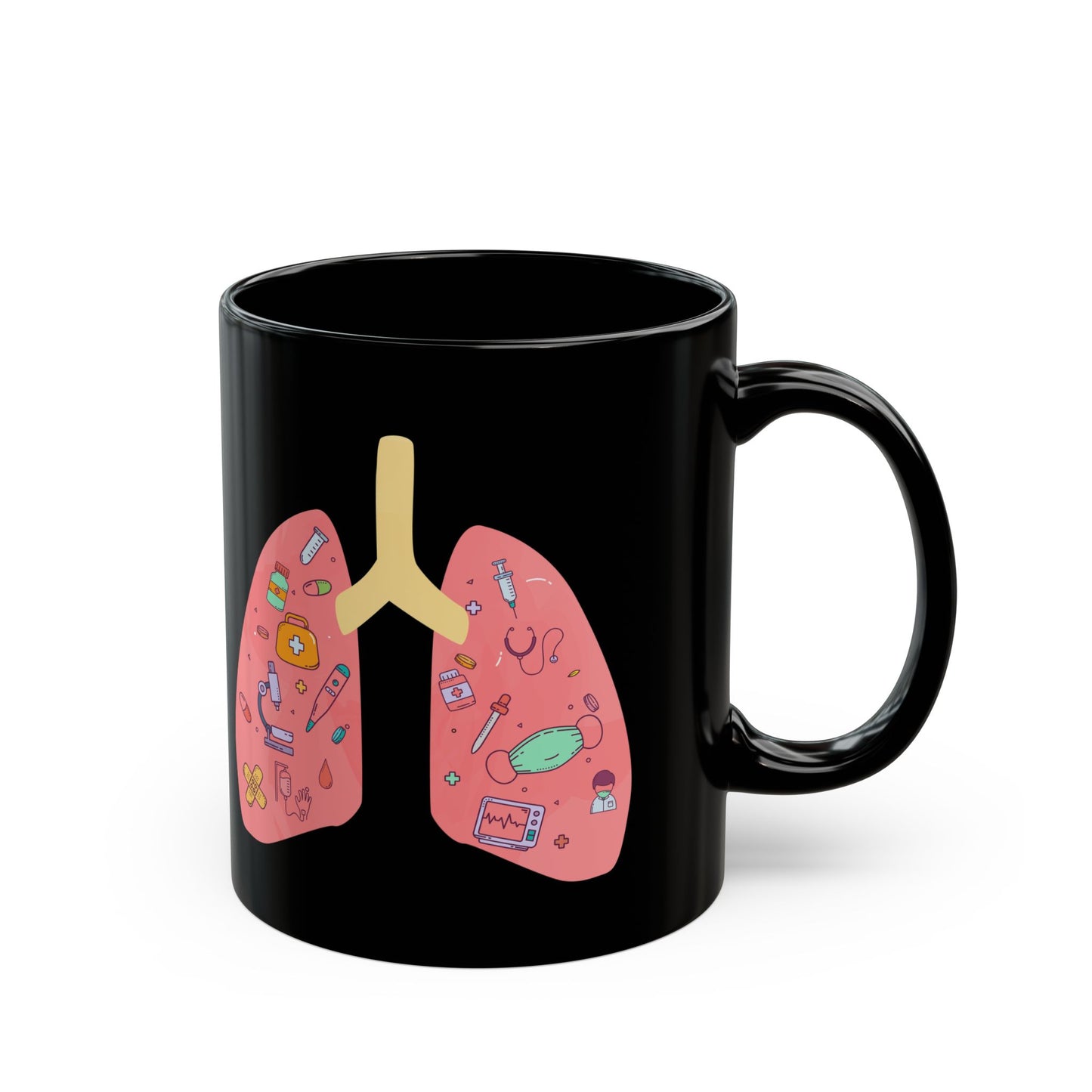 Medical Humor Lung Anatomy Coffee Mug - Funny Respiratory Gift for Pulmonologist, RT, Nurse, Doctor (Black, 11oz & 15oz)