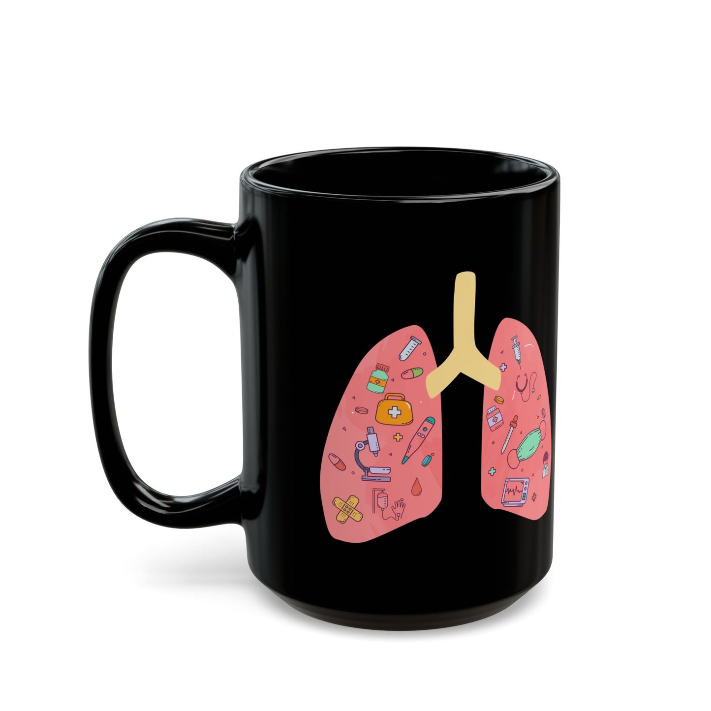 Medical Humor Lung Anatomy Coffee Mug - Funny Respiratory Gift for Pulmonologist, RT, Nurse, Doctor (Black, 11oz & 15oz)