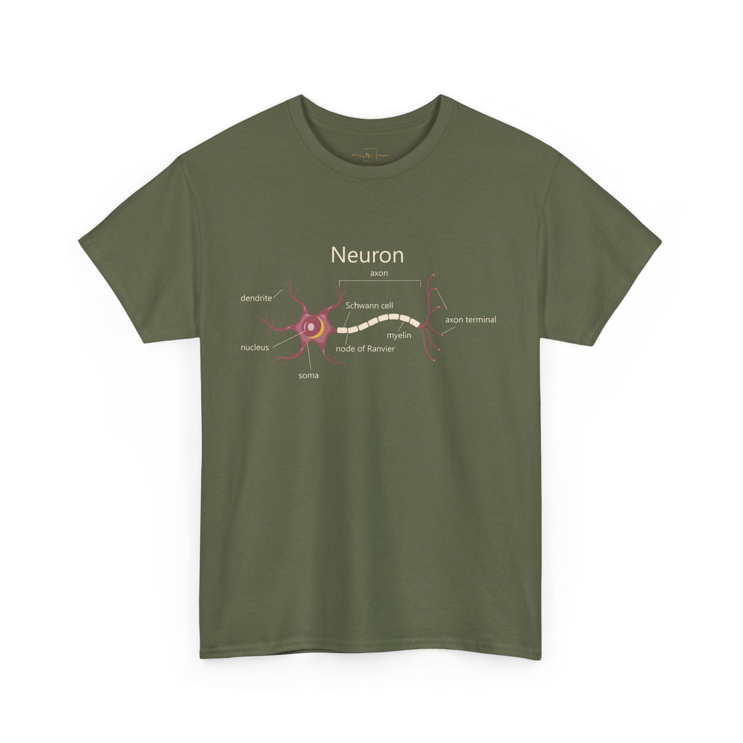 Neuron Anatomy Heavy Cotton T-Shirt - Mauve Medical Graphic Tee Featuring Nerve Cell, Axon & Myelin - Perfect for Doctors, Nurses, and Medical Students