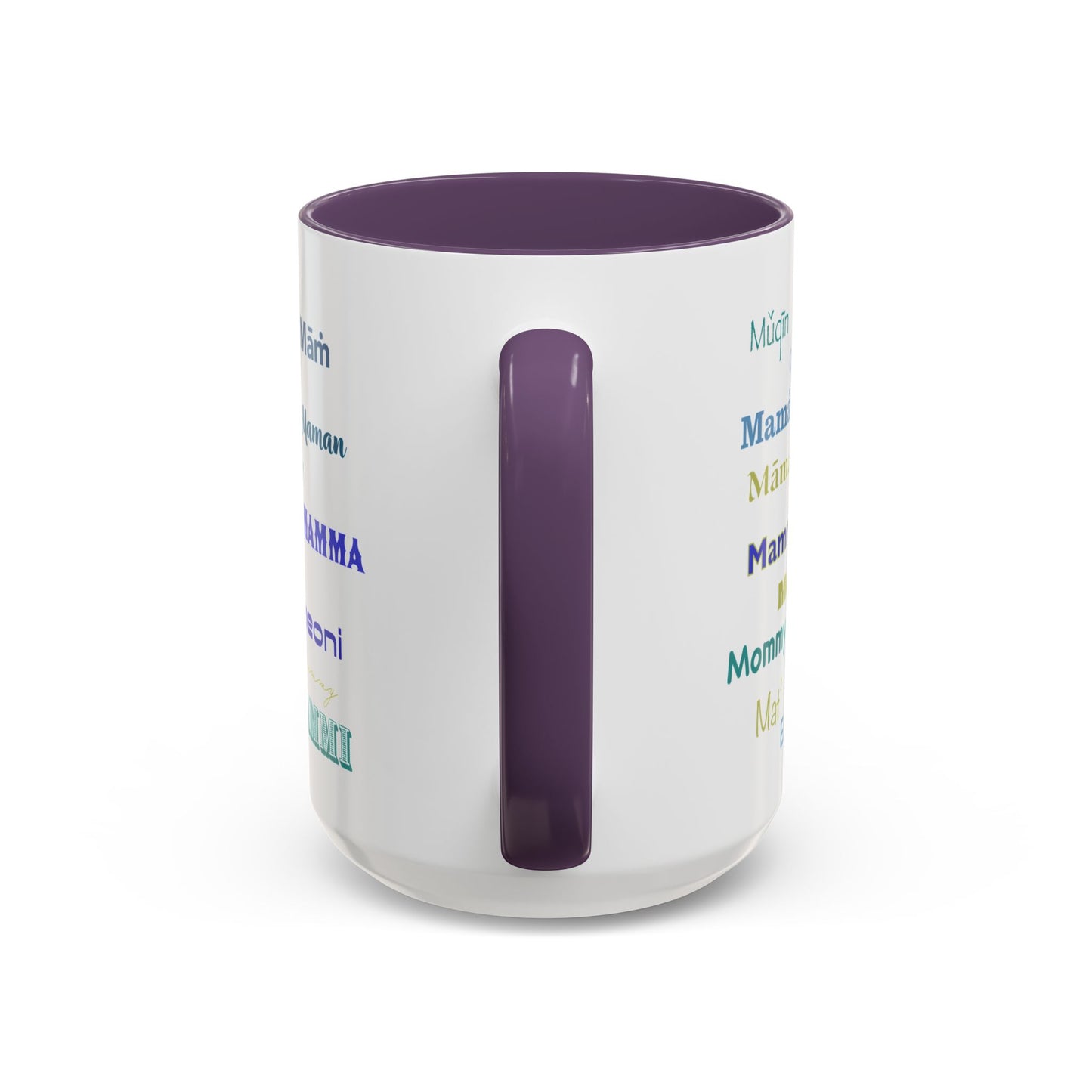 Mom Purple Elegant Heart Mug - “Mom” in Different Languages - Universal Language of Love - Gift for Moms, New Moms, Mother's Day, Birthday, Valentine’s Day - Modern & Stylish Ceramic Mug with Color Inside (11oz, 15oz)