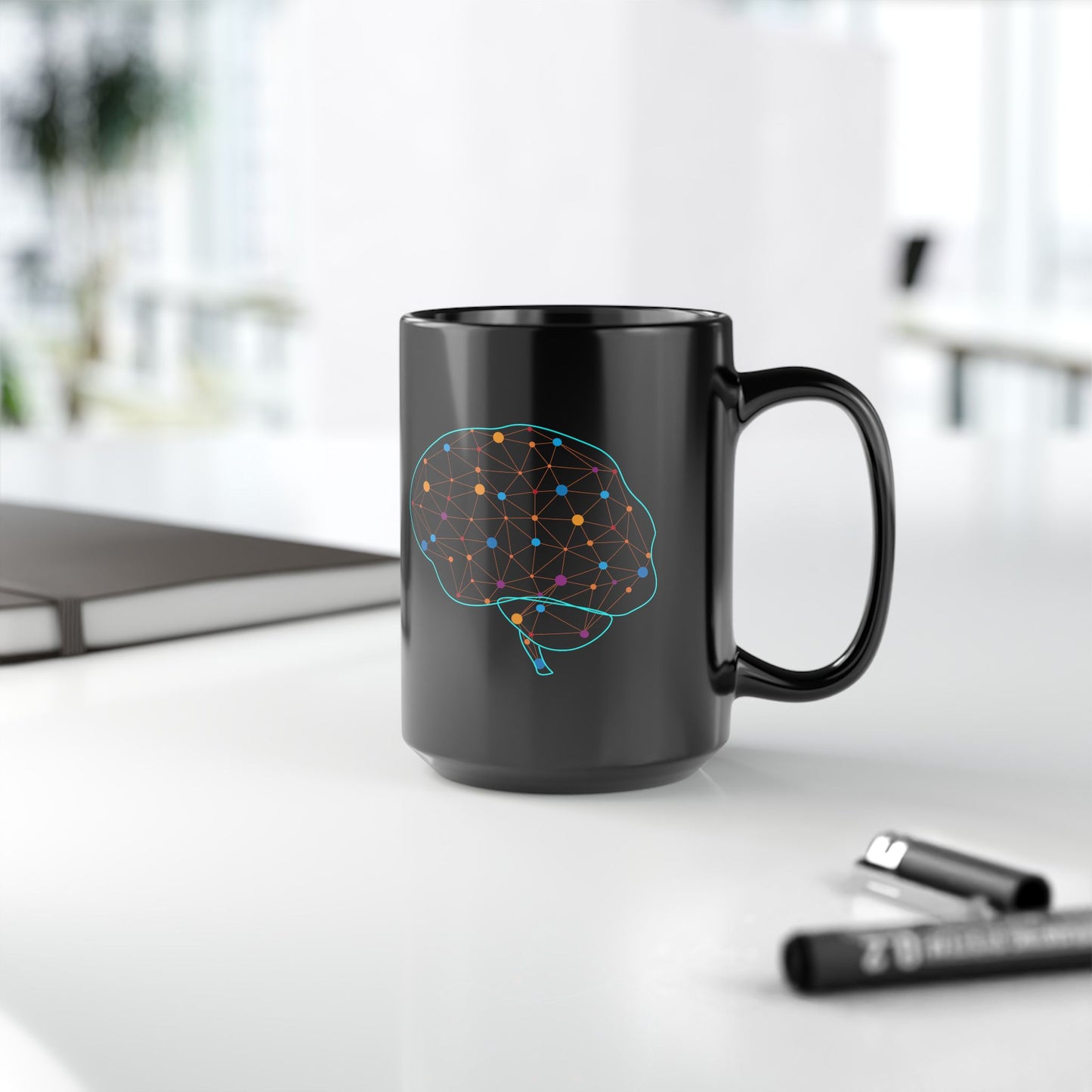 Neurology Brain Art Coffee Mug - Medical Gift for Neurologist, Psychiatrist, Psychologist, Doctor (Black, 11oz & 15oz)