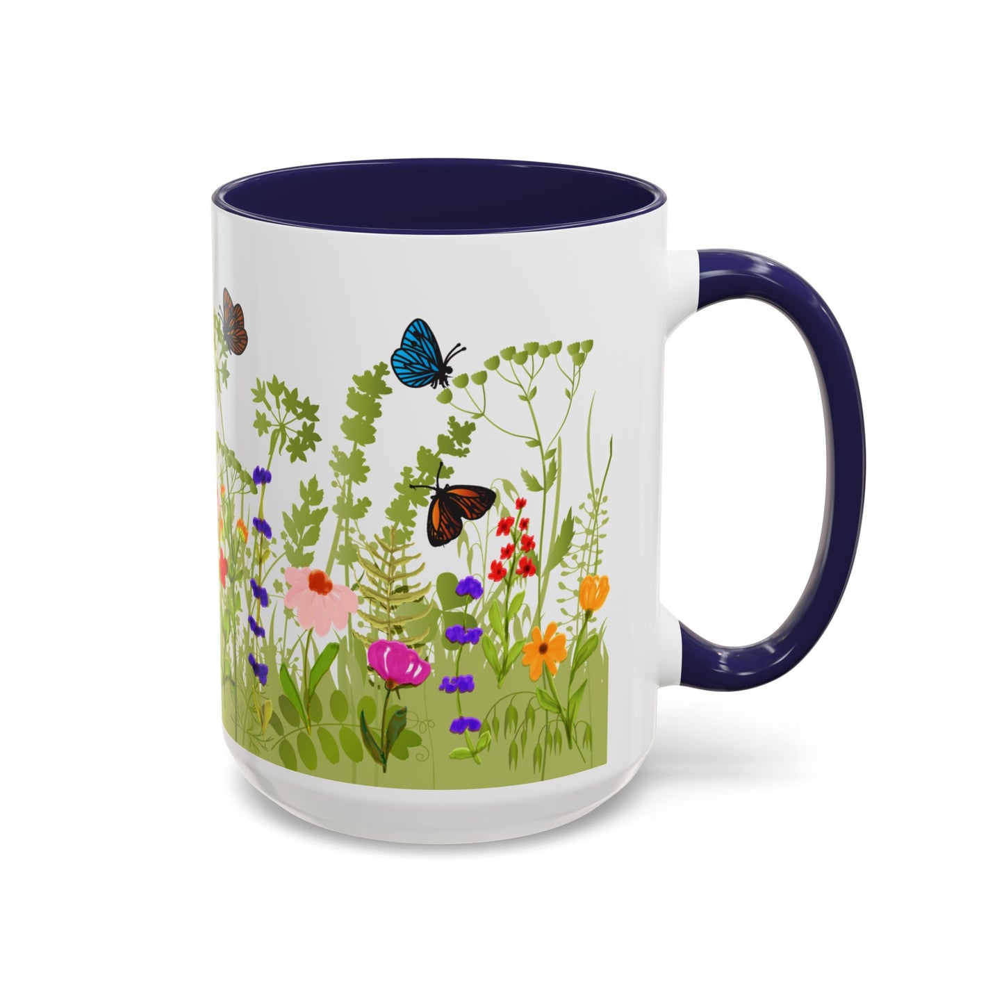 Watercolor Wildflower Mug - Botanical Floral Coffee Mug - Gift for Moms, Gardeners, Art Lovers, Spring & Easter - Ceramic Mug with Color Inside (11oz, 15oz)