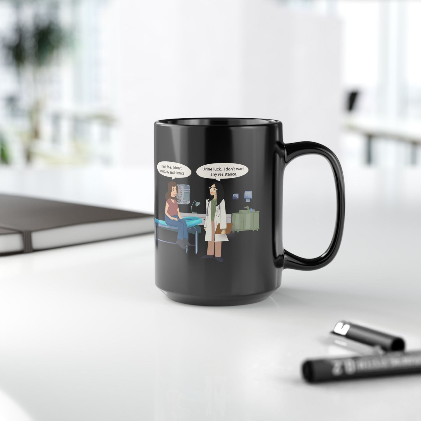 Urine Luck Black Ceramic Mug - Funny Urology Medical Humor for Doctors & Students (11oz, 15oz)