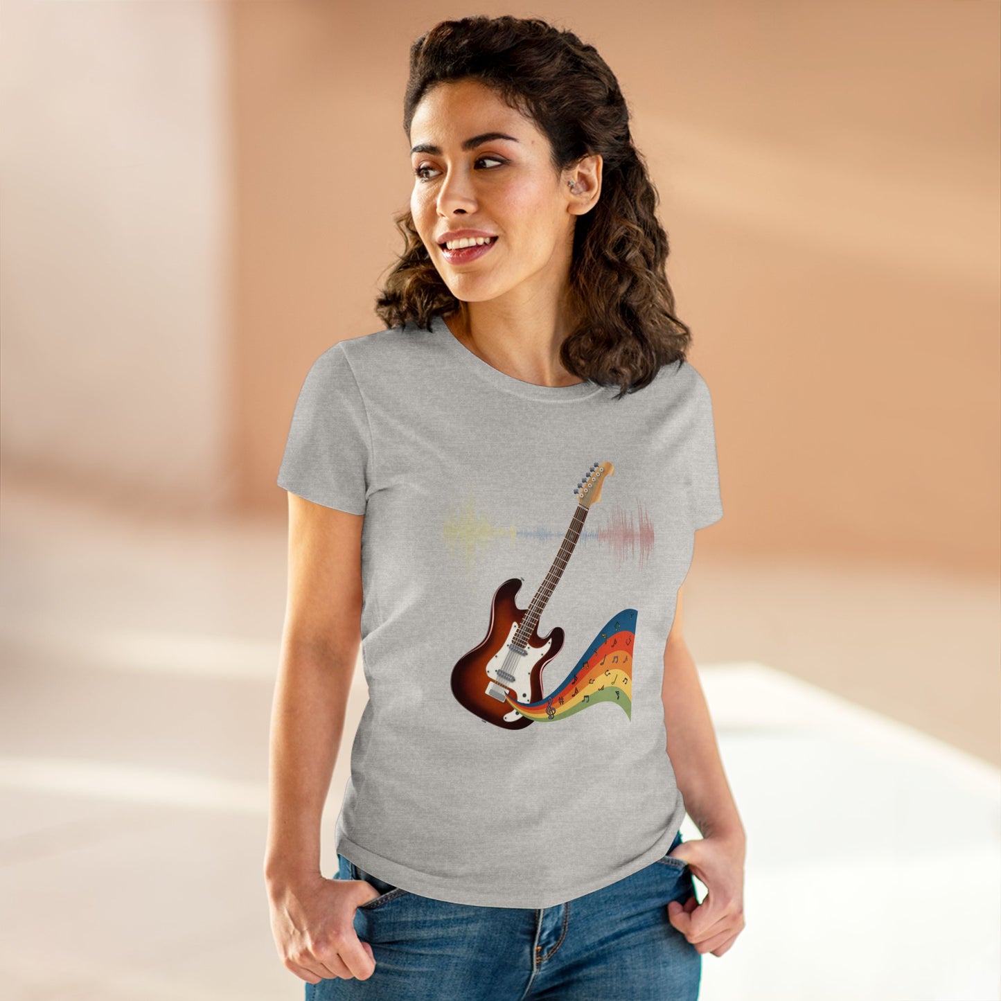 Hippie Guitar Women's Mid-weight Cotton Tee - Rock Music Graphic
