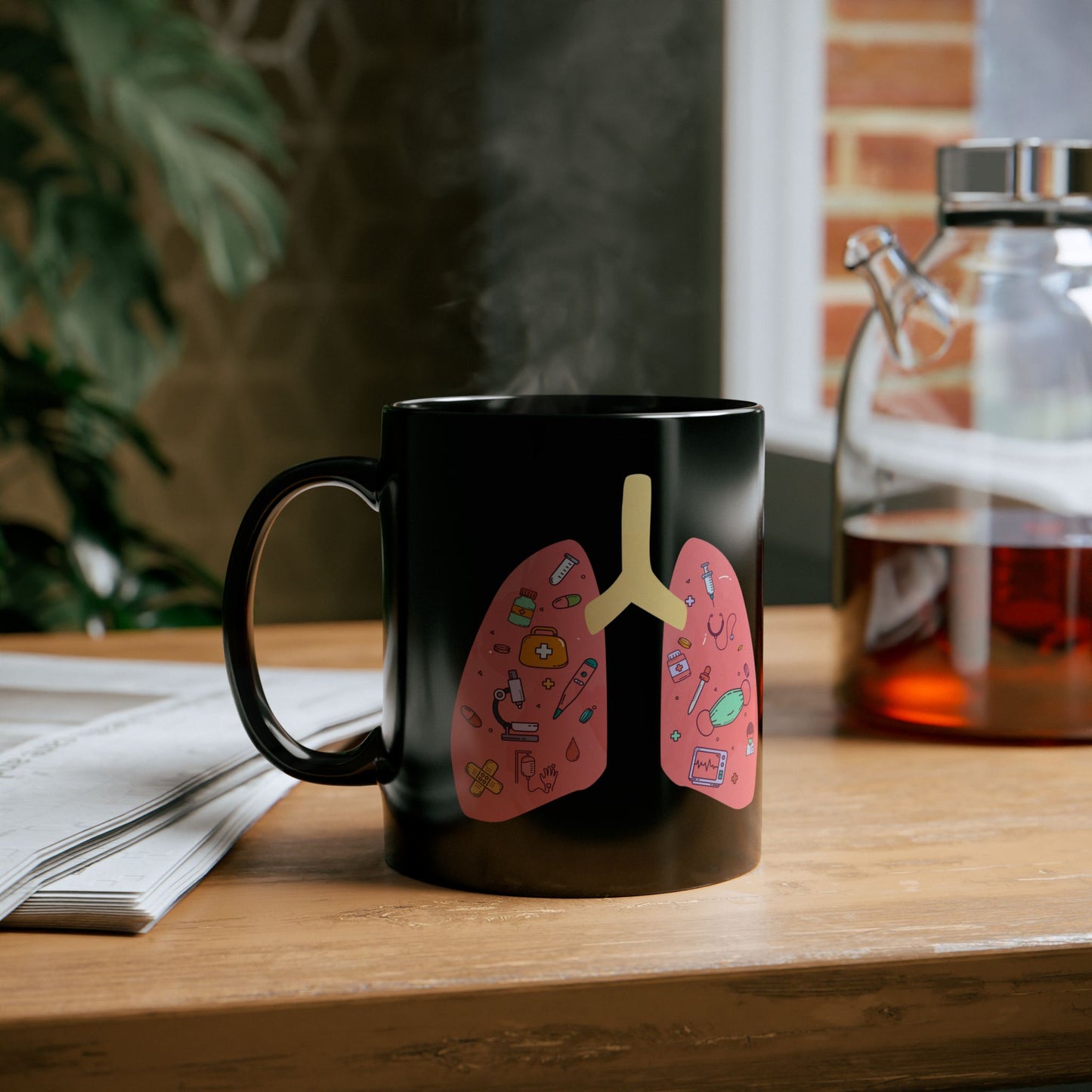 Medical Humor Lung Anatomy Coffee Mug - Funny Respiratory Gift for Pulmonologist, RT, Nurse, Doctor (Black, 11oz & 15oz)