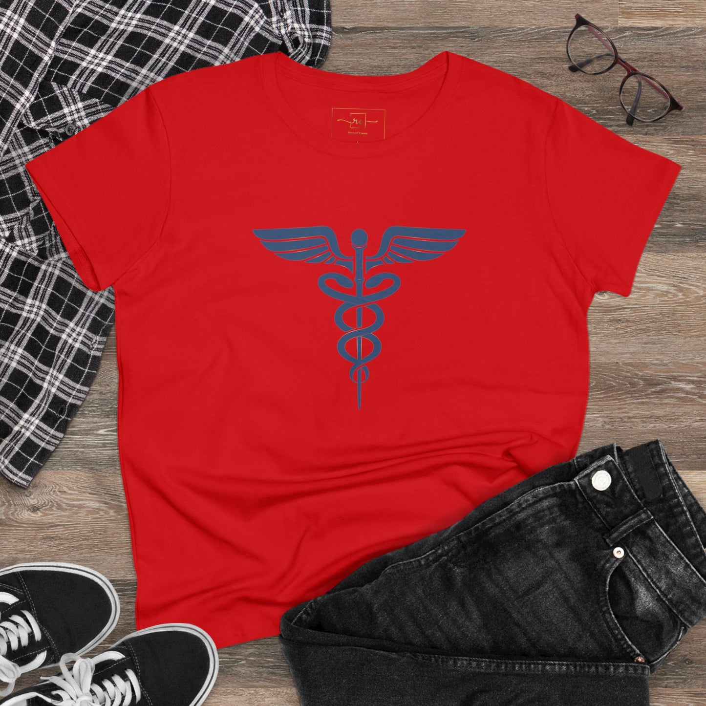 Caduceus Blue Symbol Women's Midweight Cotton Tee - Medical