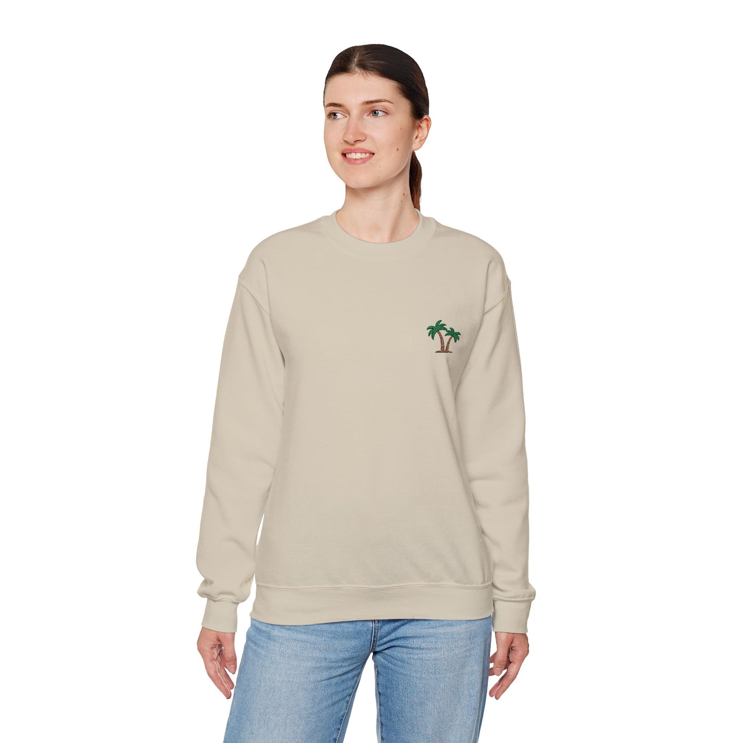 Palm Tree Embroidered Sweatshirt for Beach and Vacation Enthusiasts