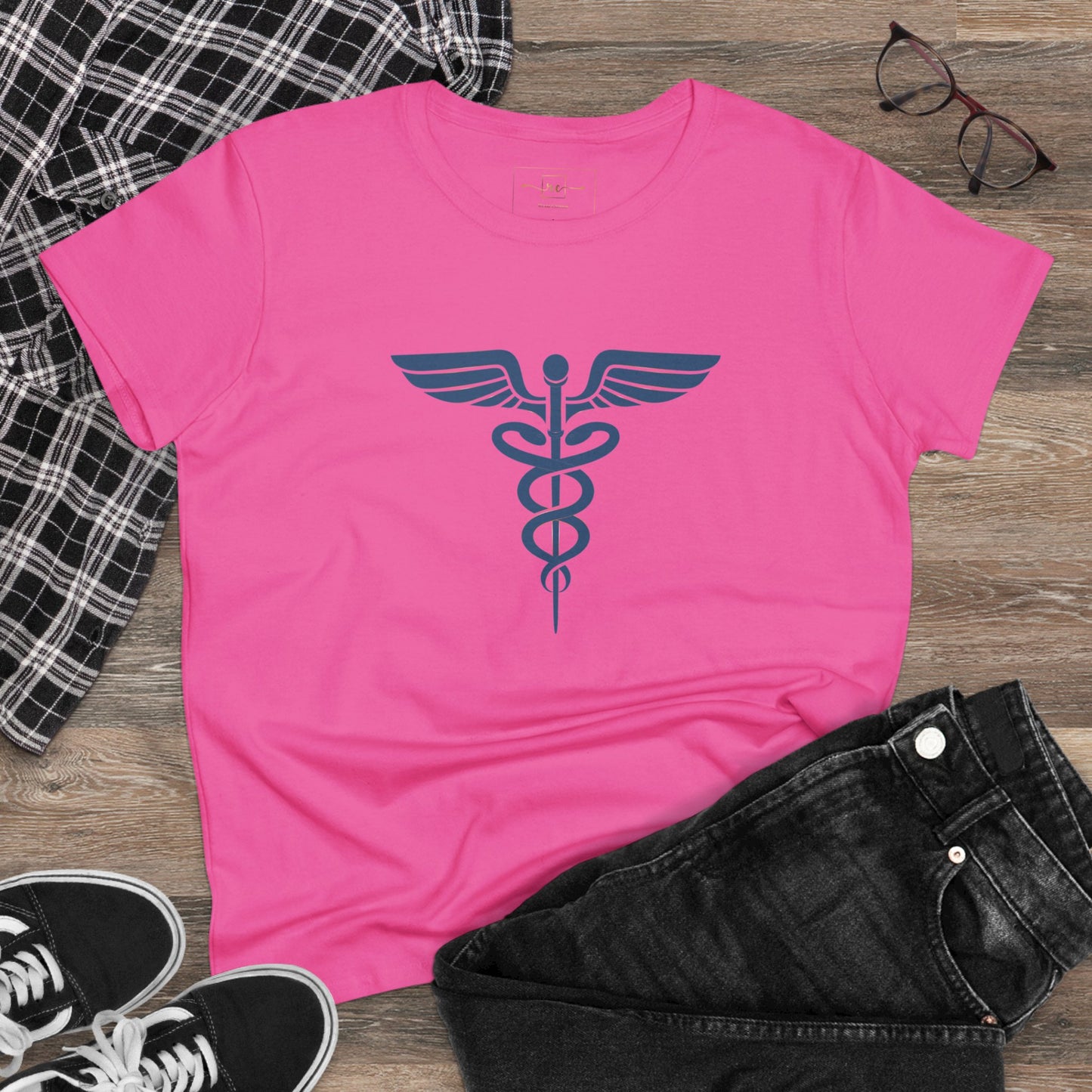 Caduceus Blue Symbol Women's Midweight Cotton Tee - Medical