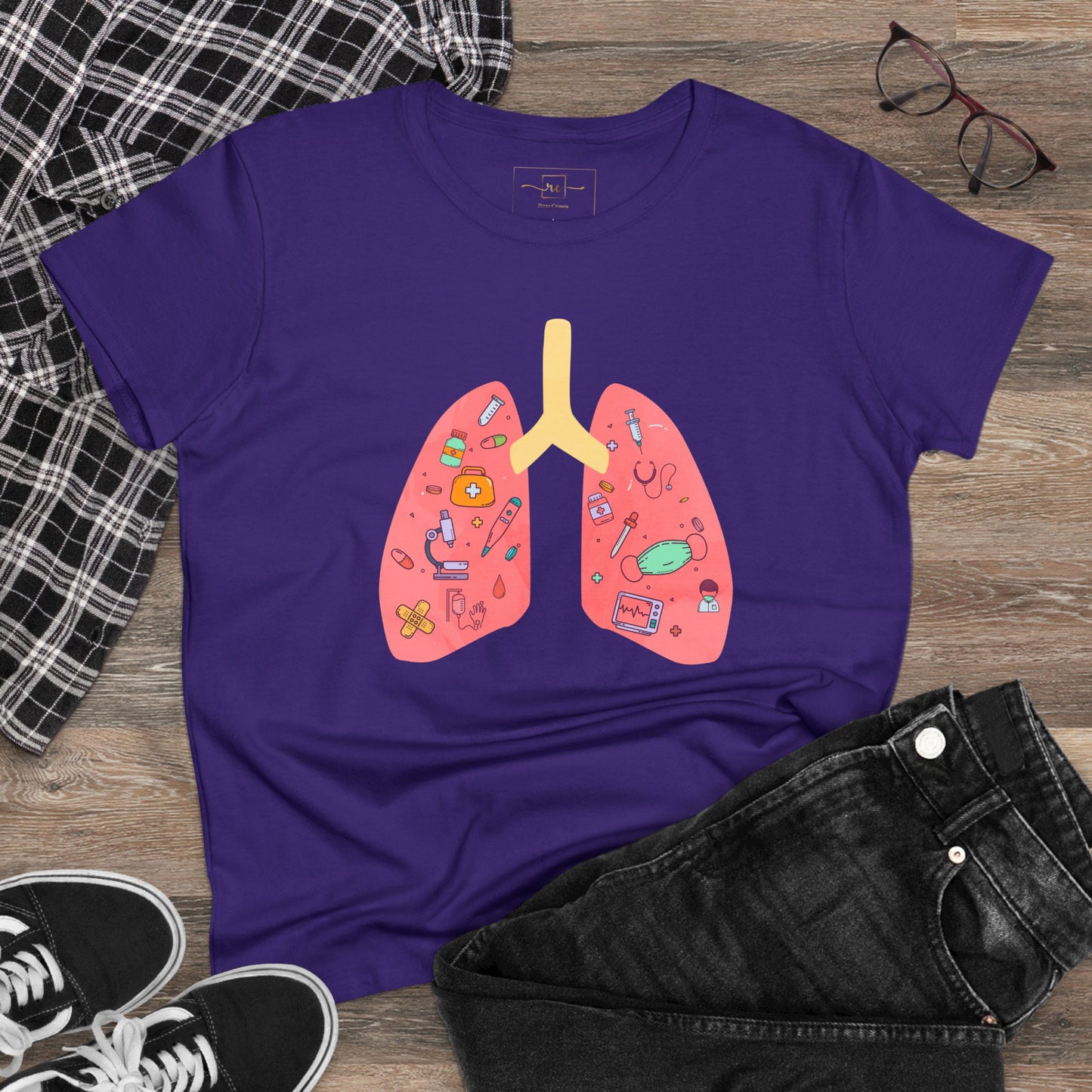 Medical Cartoon Lung Women's Mid-weight Cotton Tee - Medical Humor