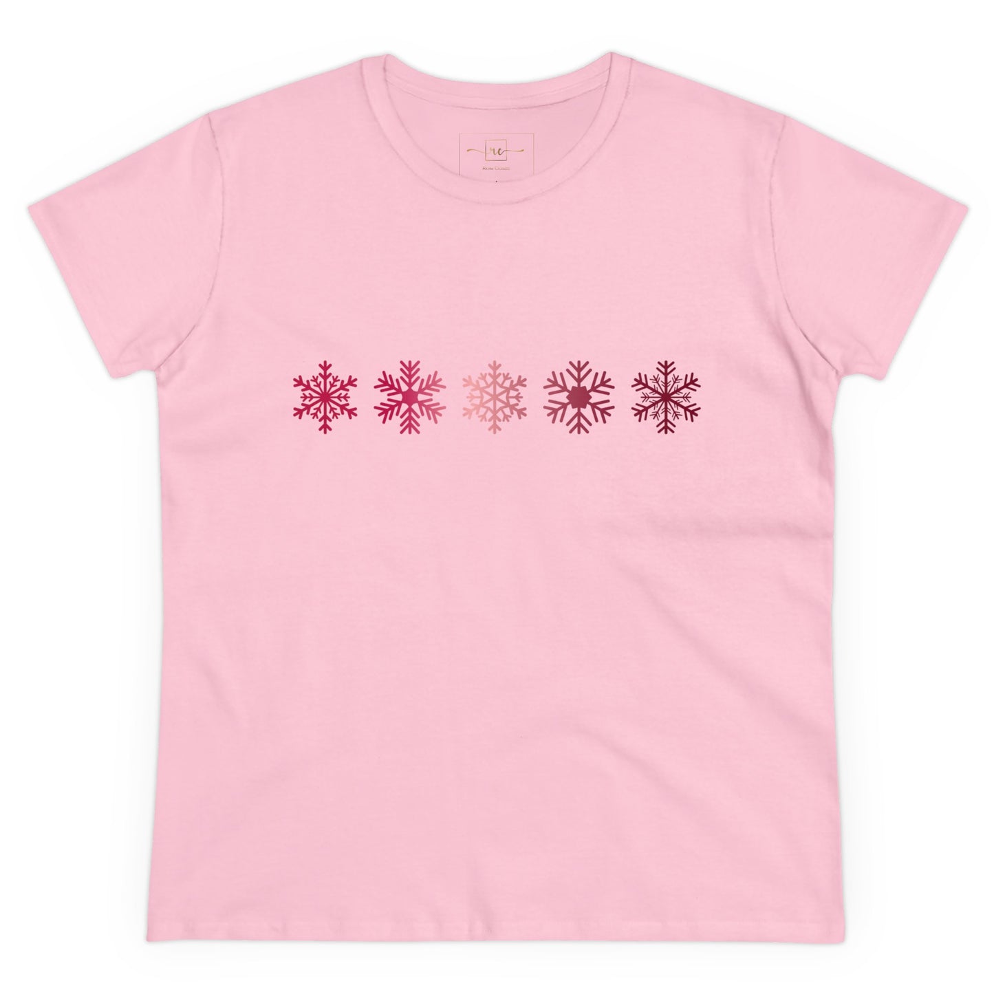 Red Snowflakes Women's Mid-weight Cotton Tee - Graphic Holiday Top Available In Multiple Colors