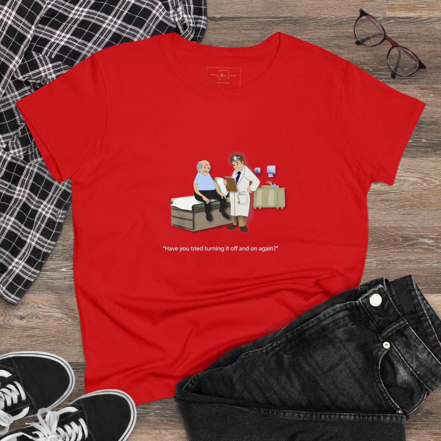 On and Off Women's Midweight Cotton Tee - Medical Humor