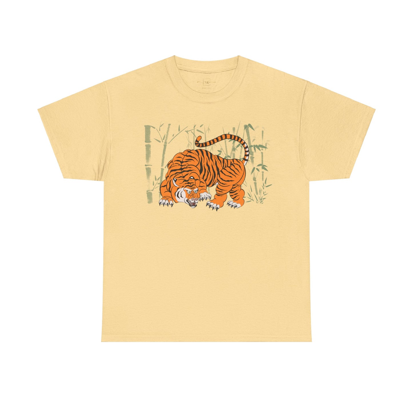 Prowling Tiger In Light Green Bamboo Woods Heavy Cotton Tee