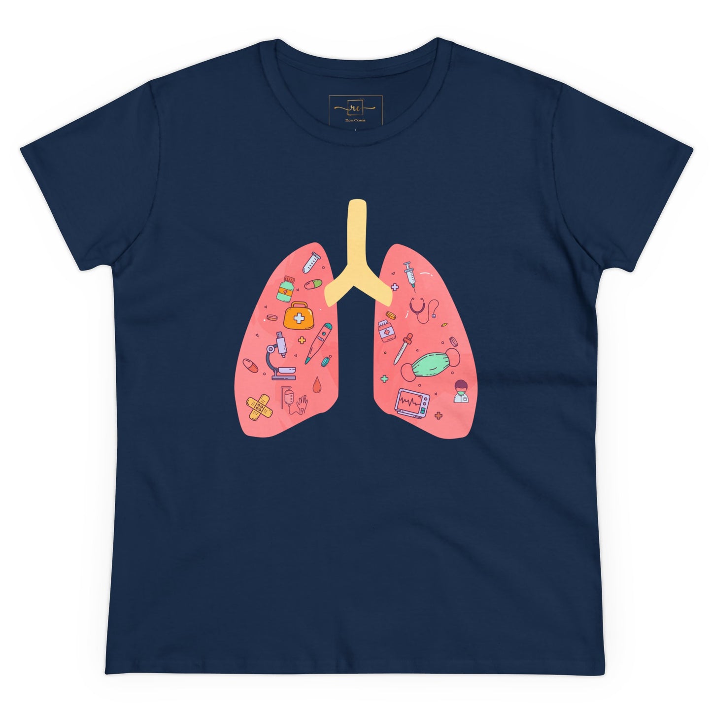 Medical Cartoon Lung Women's Mid-weight Cotton Tee - Medical Humor