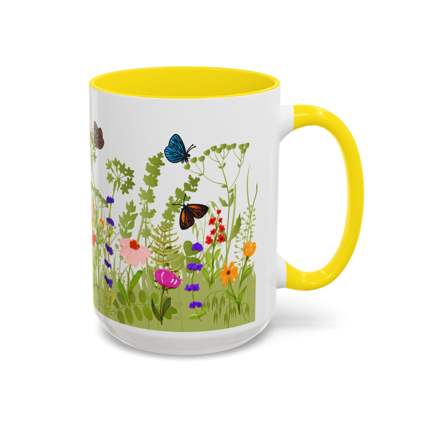 Watercolor Wildflower Mug - Botanical Floral Coffee Mug - Gift for Moms, Gardeners, Art Lovers, Spring & Easter - Ceramic Mug with Color Inside (11oz, 15oz)