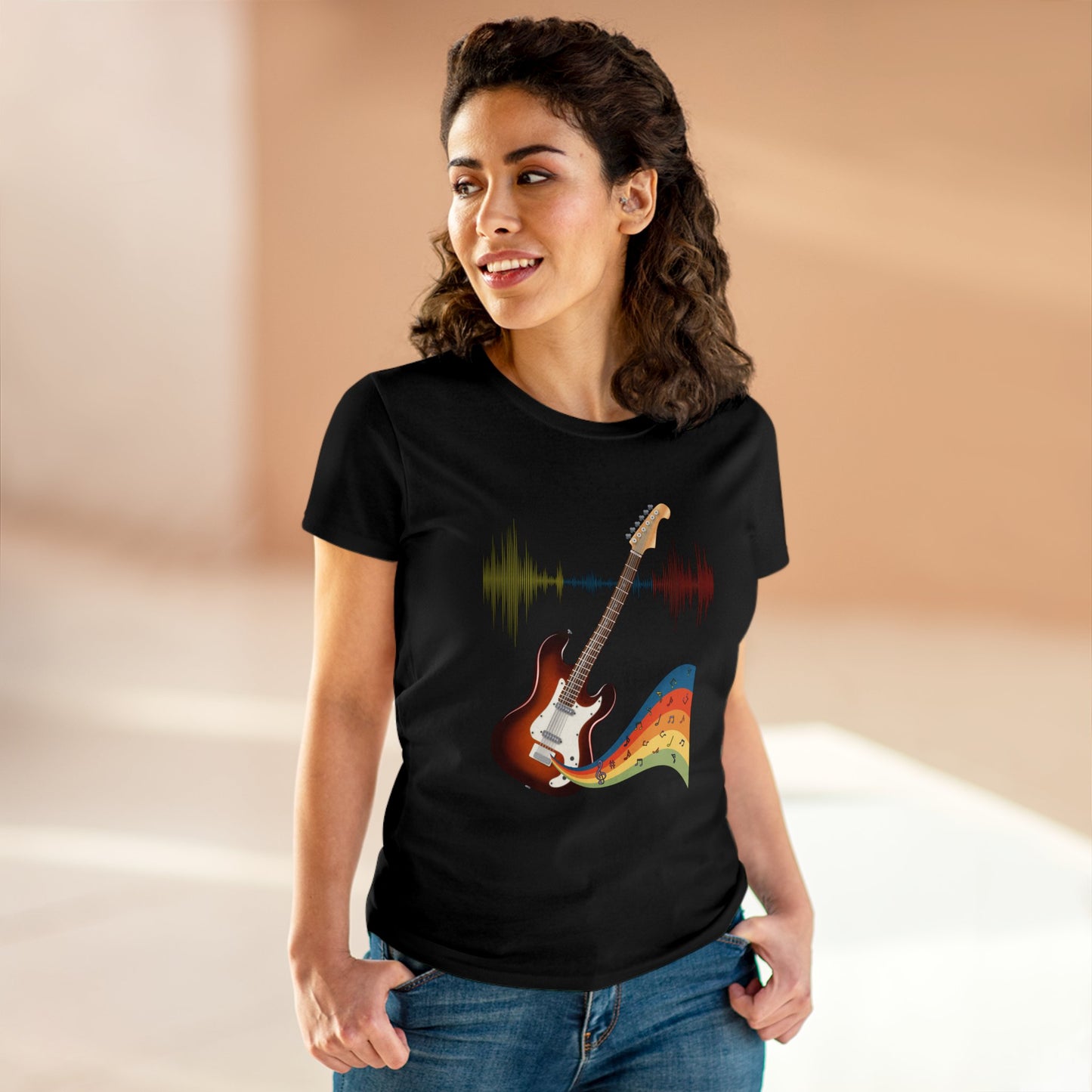 Hippie Guitar Women's Mid-weight Cotton Tee - Rock Music Graphic