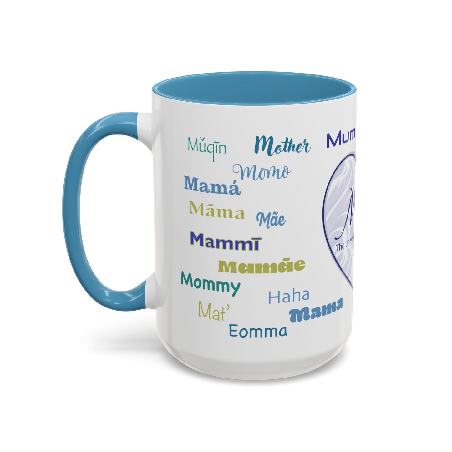 Mom Purple Elegant Heart Mug - “Mom” in Different Languages - Universal Language of Love - Gift for Moms, New Moms, Mother's Day, Birthday, Valentine’s Day - Modern & Stylish Ceramic Mug with Color Inside (11oz, 15oz)