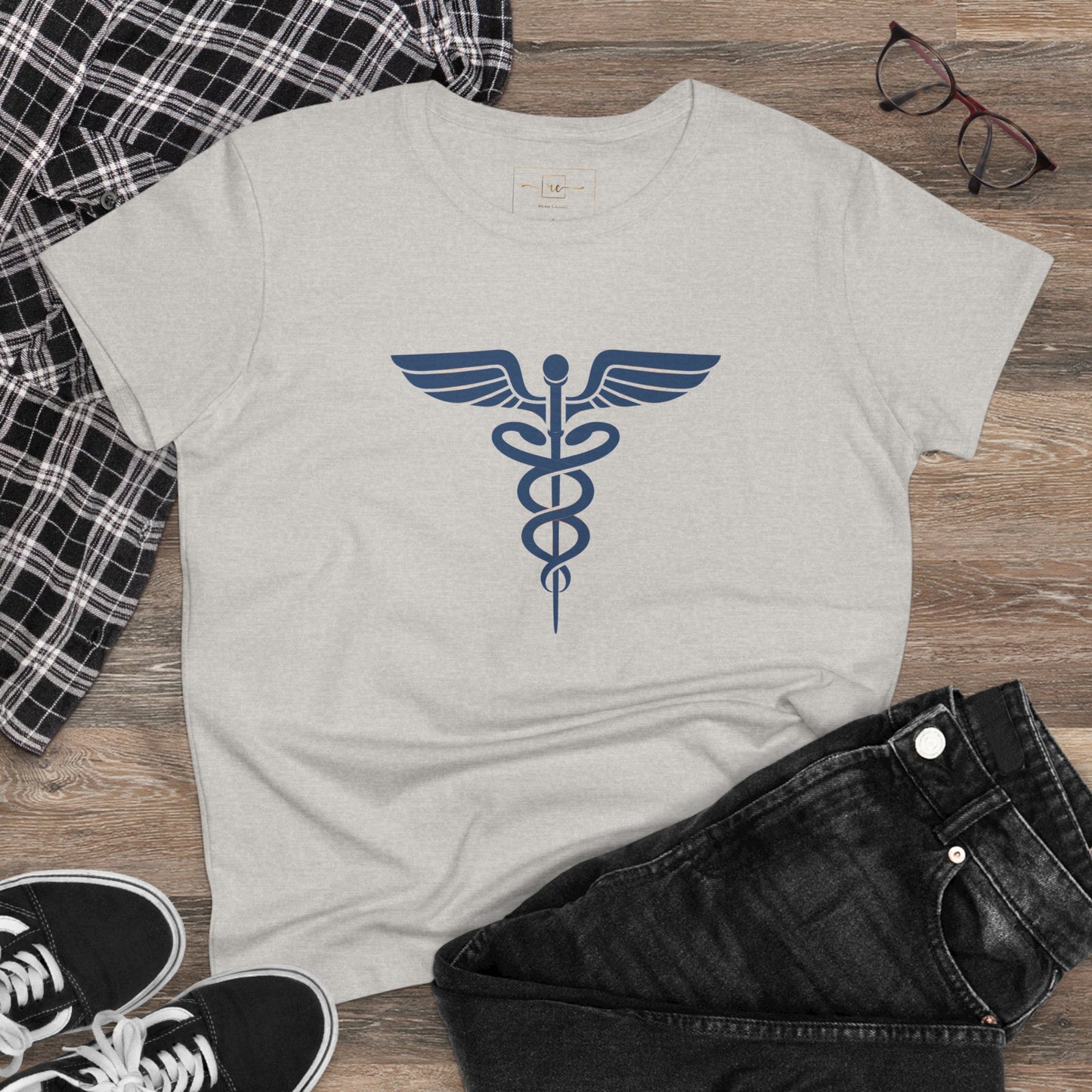 Caduceus Blue Symbol Women's Midweight Cotton Tee - Medical