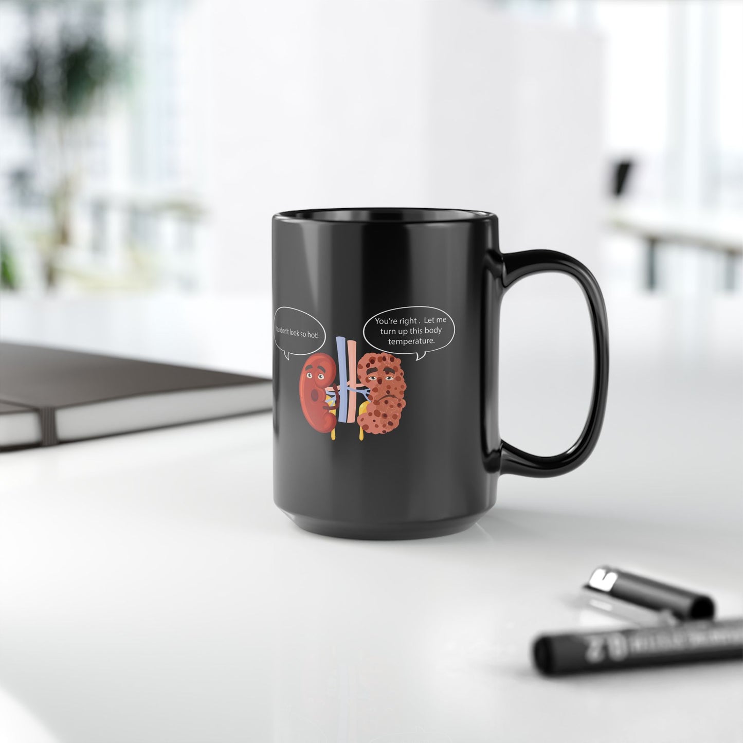 Funny Kidney Sponge Disease Awareness Mug - Black Ceramic (11oz, 15oz) - Urology & Nephrology Gift for Nurses, Doctors, Healthcare Professionals
