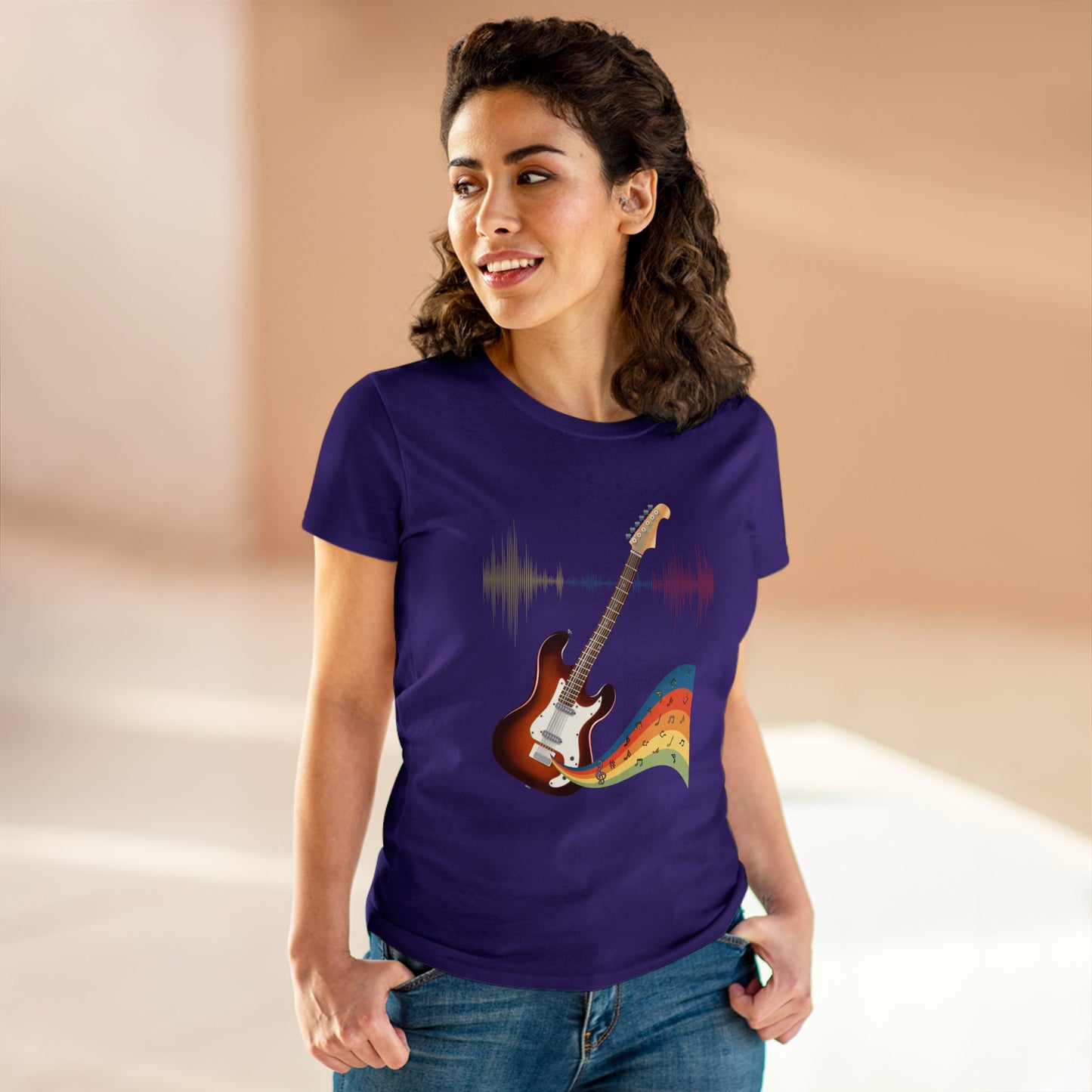 Hippie Guitar Women's Mid-weight Cotton Tee - Rock Music Graphic