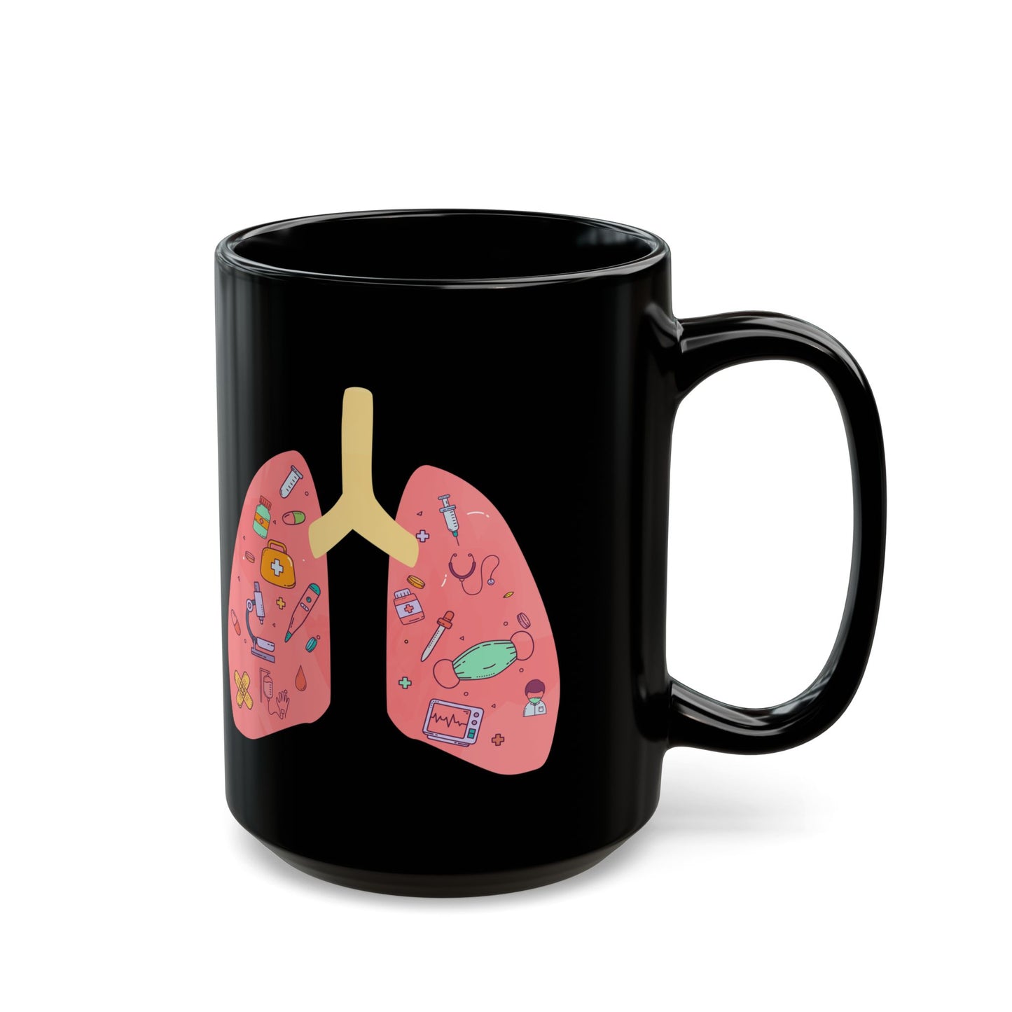 Medical Humor Lung Anatomy Coffee Mug - Funny Respiratory Gift for Pulmonologist, RT, Nurse, Doctor (Black, 11oz & 15oz)