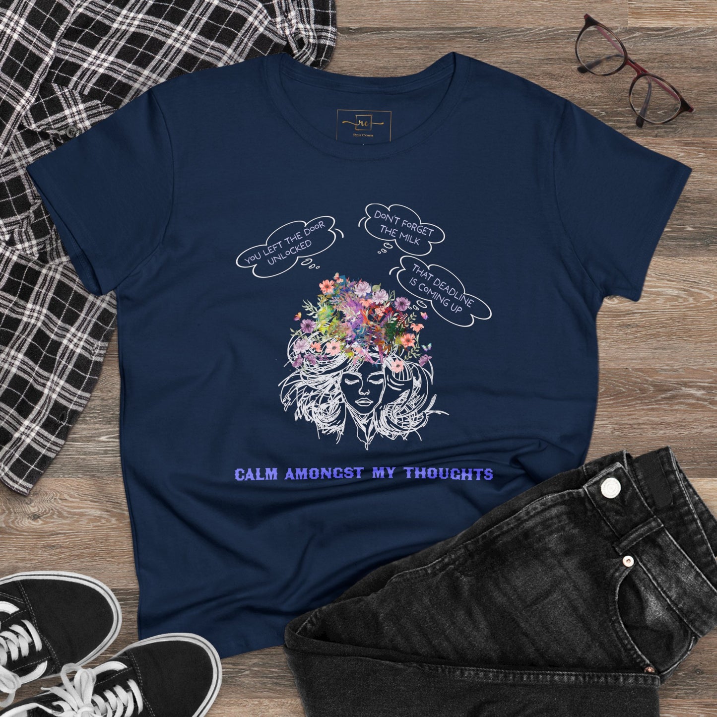 Wellness Calm Thoughts Mental Health Women's Mid-weight Cotton Tee -Humor