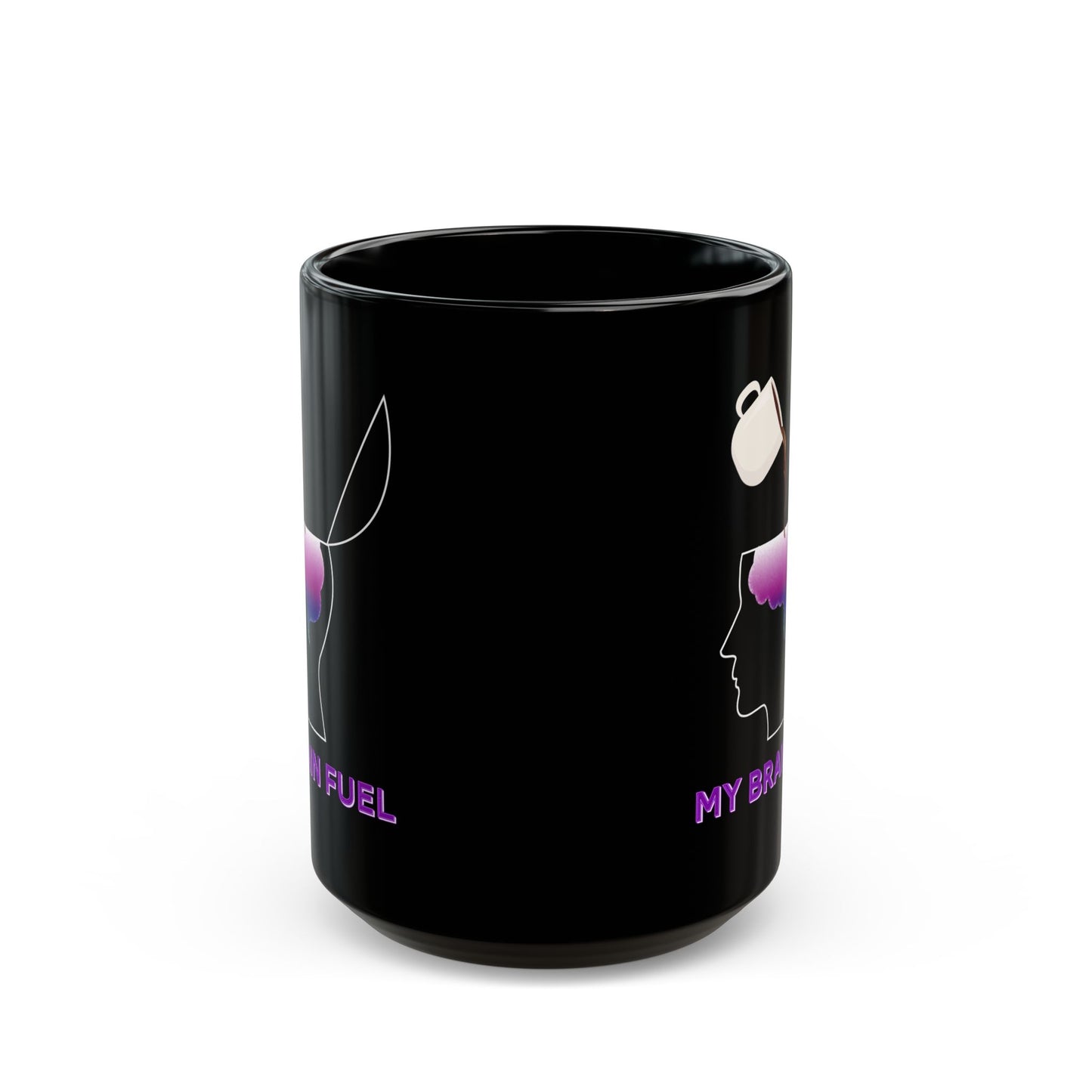 Coffee Brain Fuel Mug - Funny Coffee Pouring Into Brain Design - Wellness & Mental Health Humor Gift - Black Ceramic Coffee Cup (11oz, 15oz)