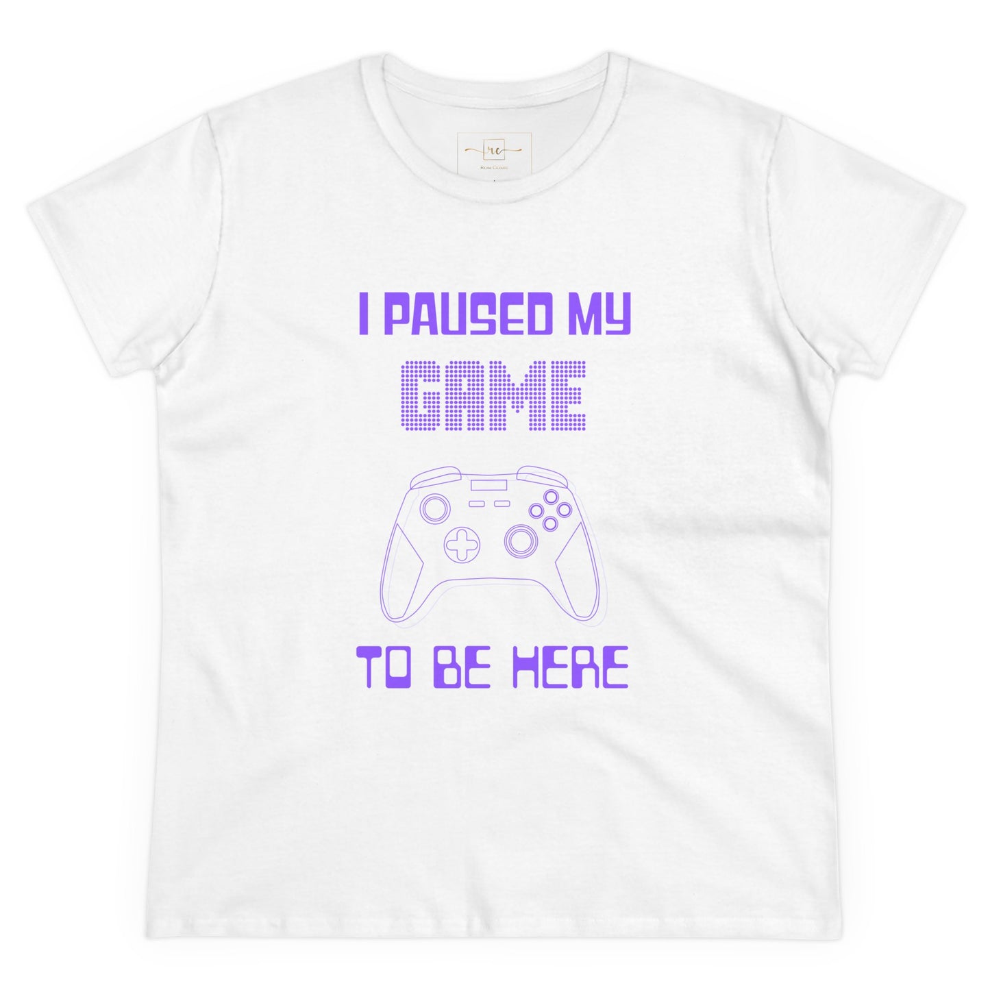 Gamer I Paused My Game Women's Mid-weight Cotton Tee - Humor Joke (Purple Controller)